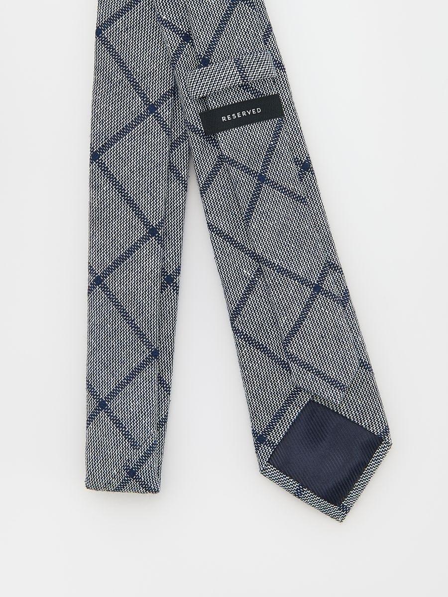 Navy Checked Narrow Tie, Navy, large image number 1