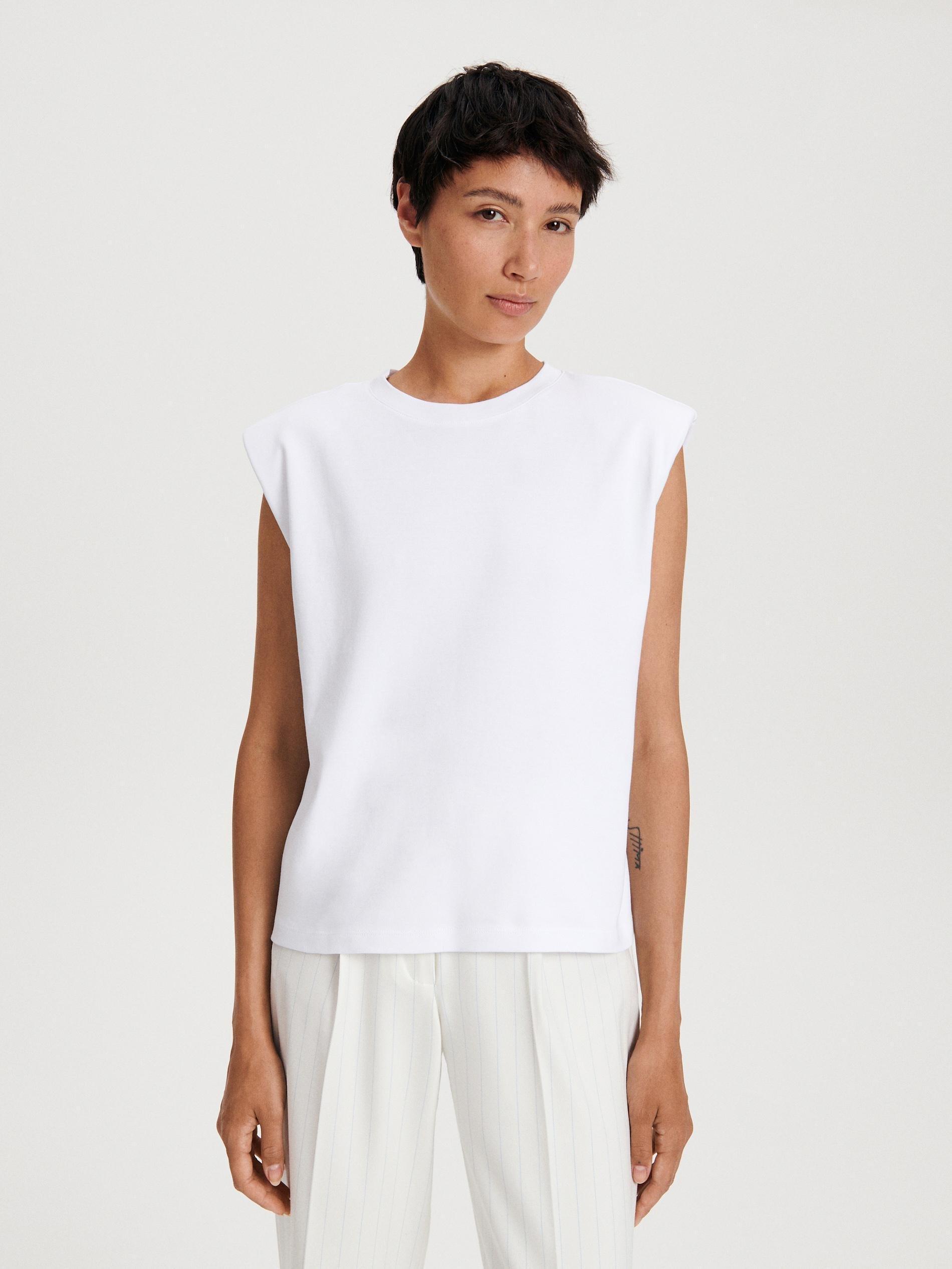 White T-Shirt With Shoulder Pads, , large image number 0