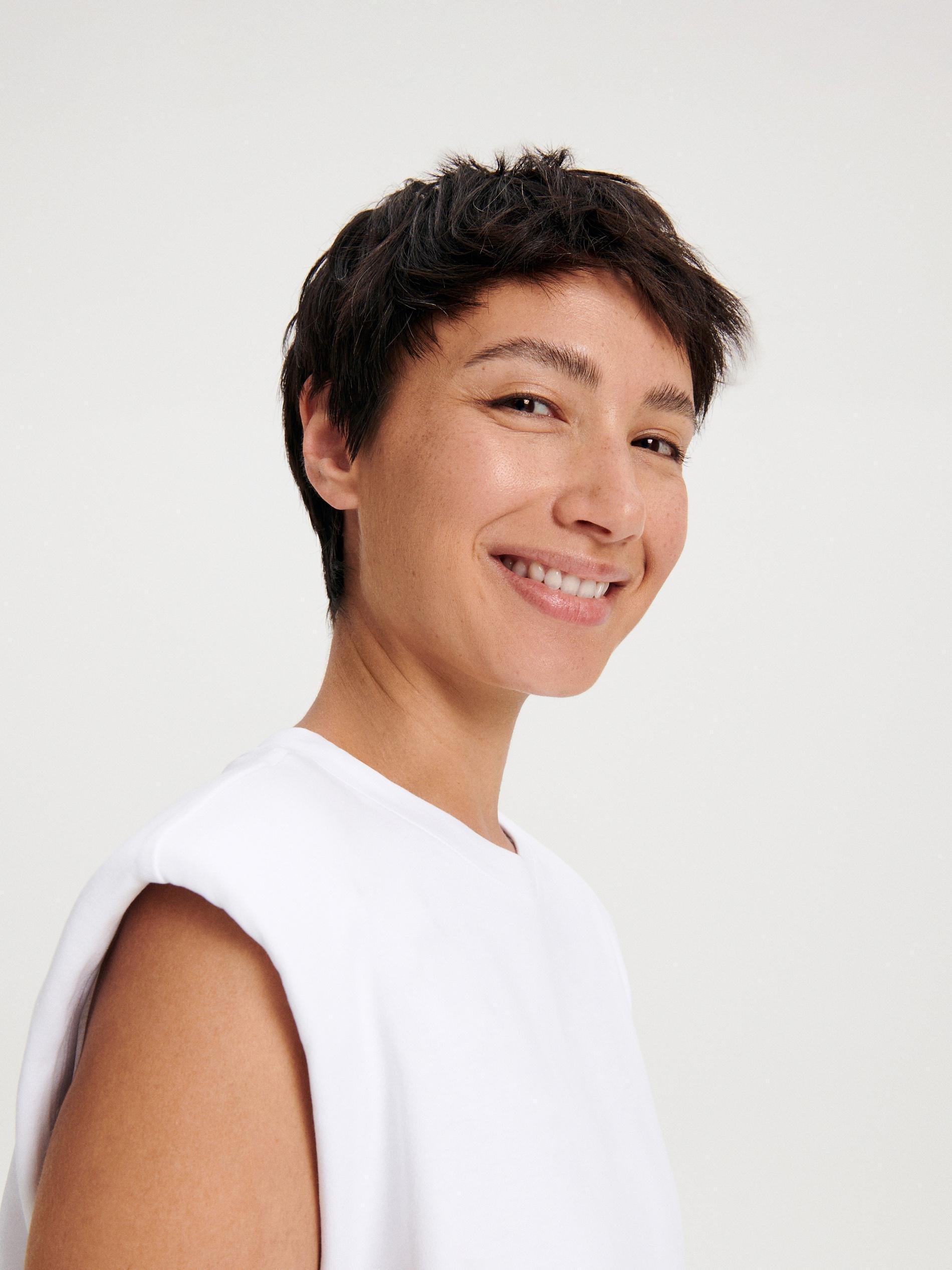 White T-Shirt With Shoulder Pads, , large image number 1