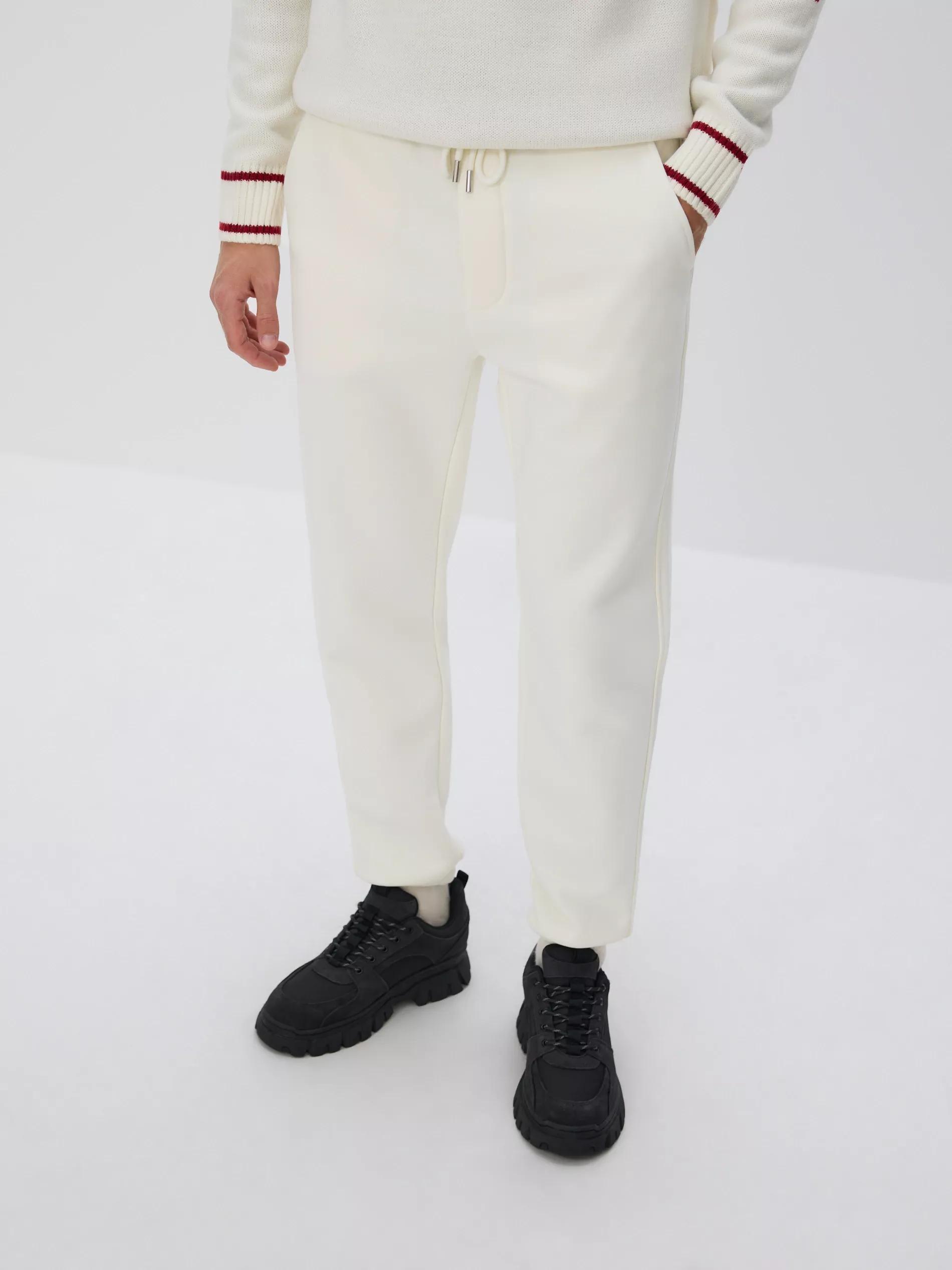 White Regular Fit Tracksuit Bottoms, Ivory, large image number 1