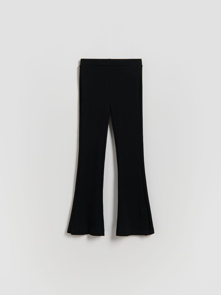 Black Ribbed Flared Leggings, Black, large image number 0