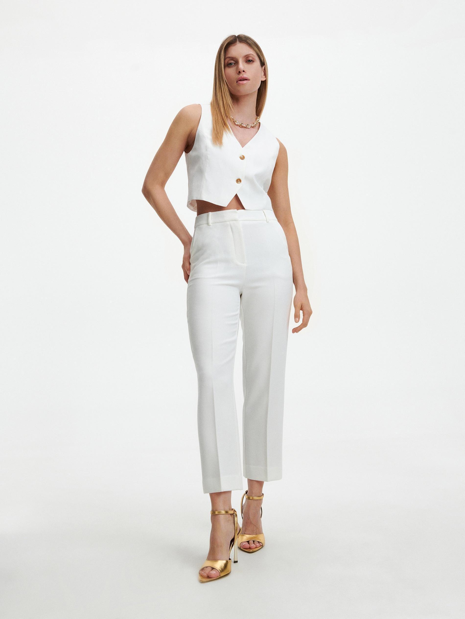 White Elegant Pressed Crease Trousers, , large image number 2