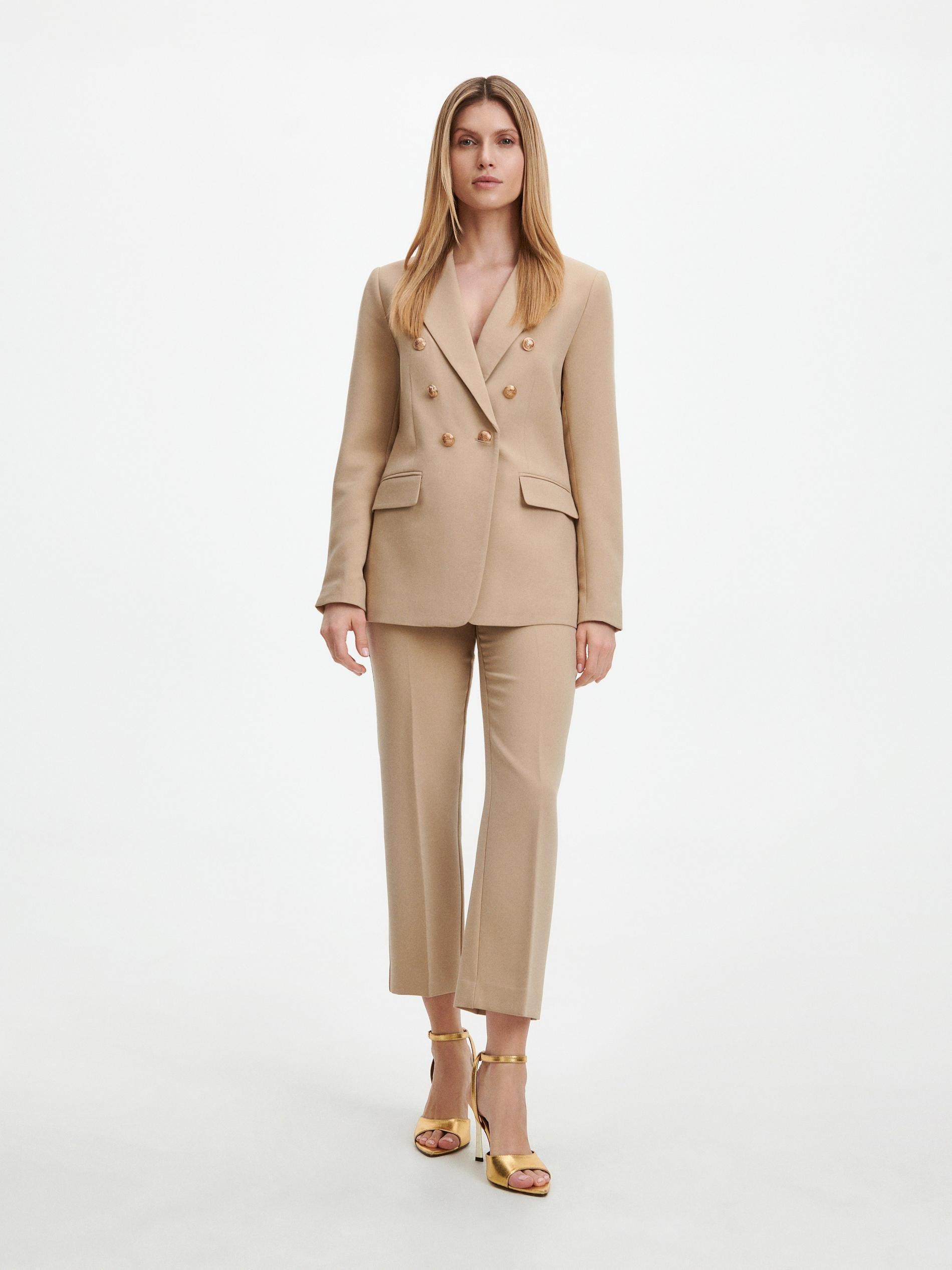 Beige Elegant Pressed Crease Trousers, , large image number 0