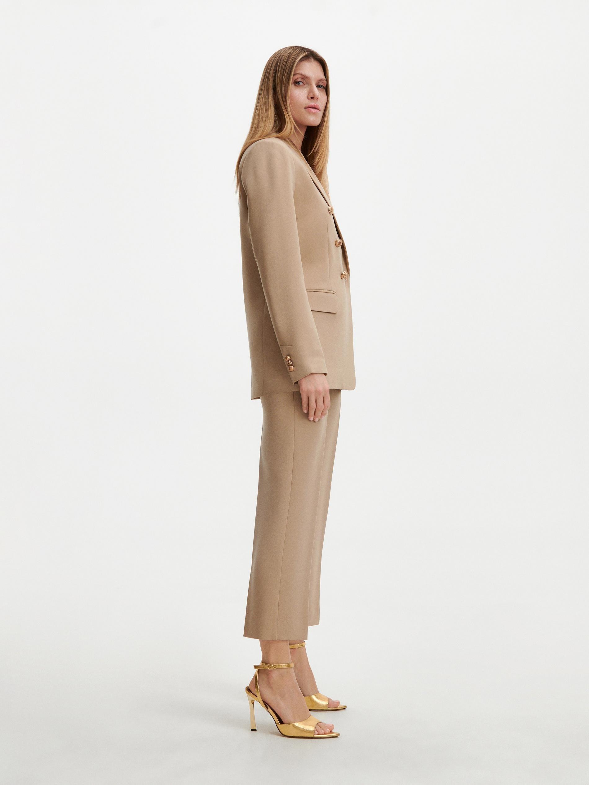 Beige Elegant Pressed Crease Trousers, , large image number 1