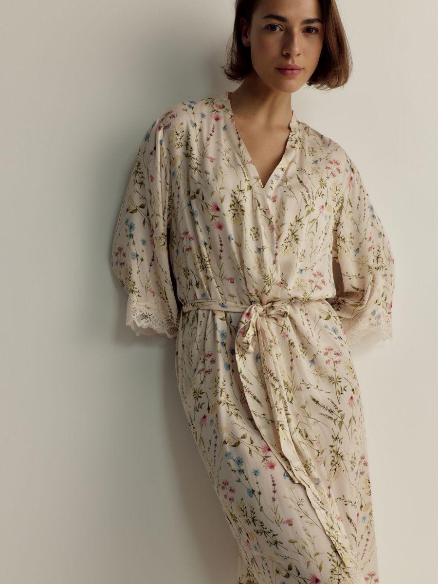 Multicolour Floral Print Dressing Gown, , large image number 5