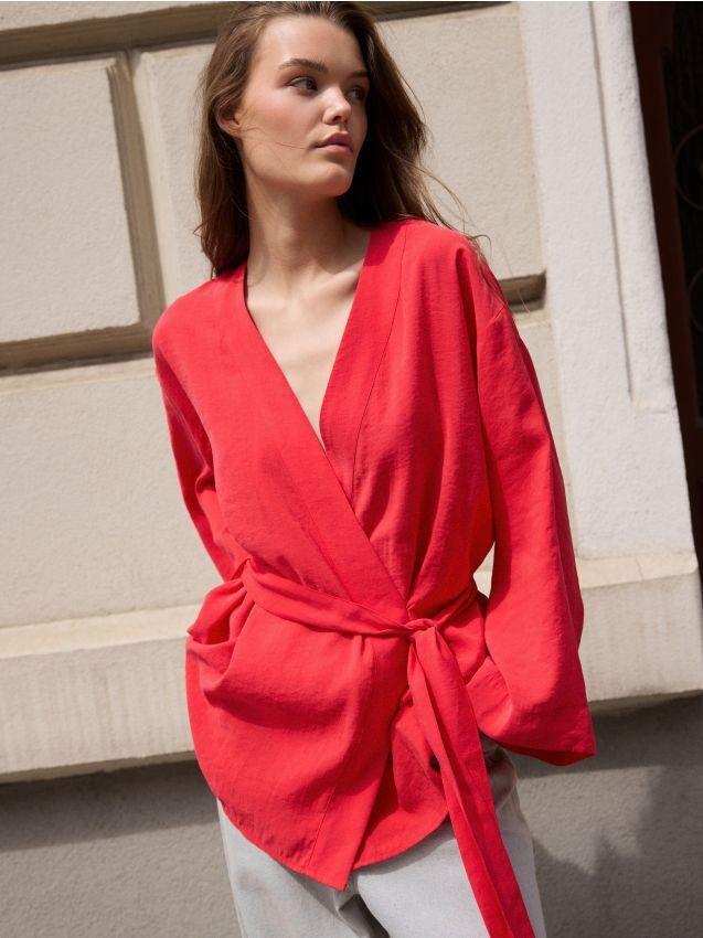 Red Blouse With Tie Detail, , large image number 0