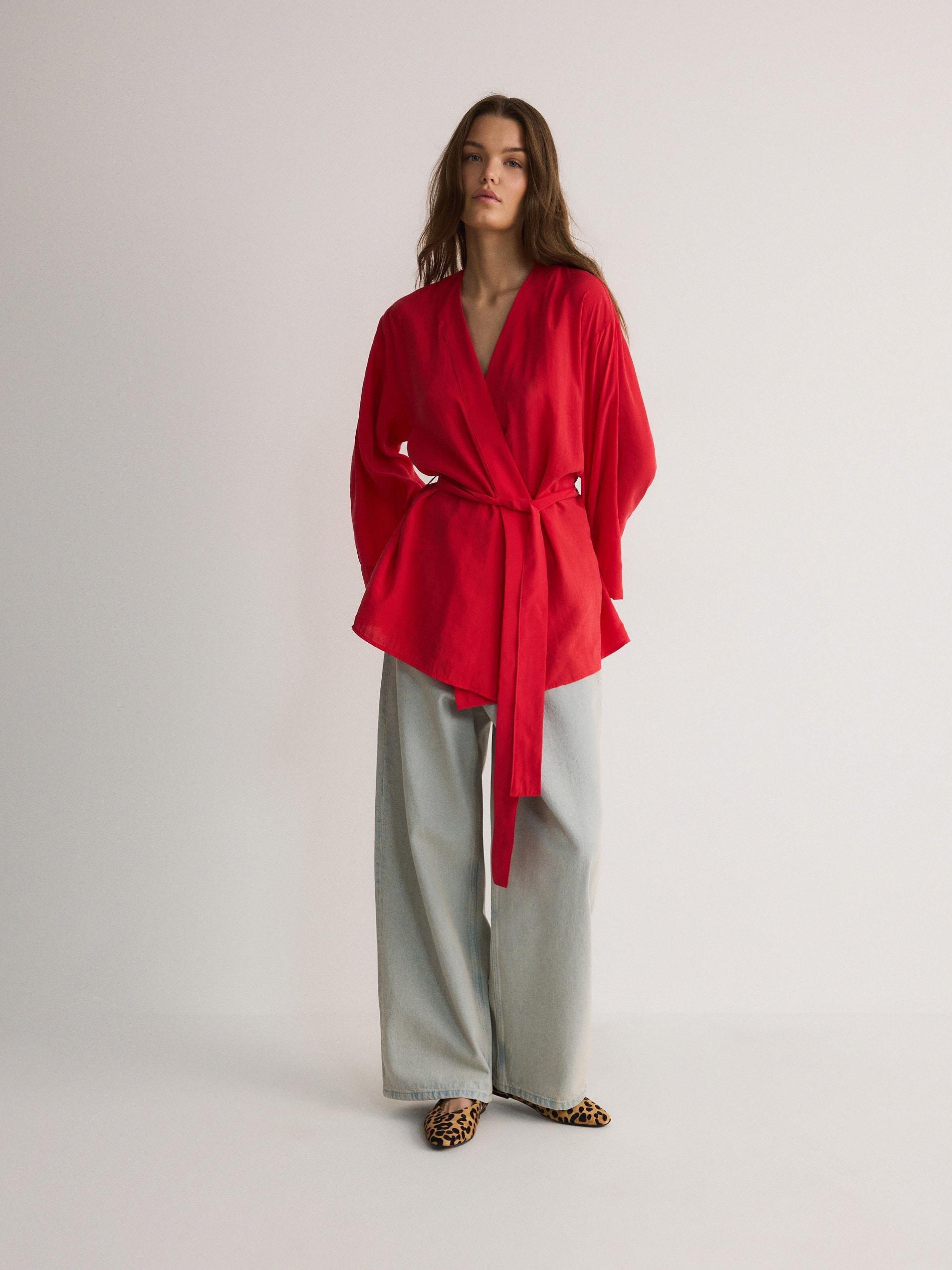 Red Blouse With Tie Detail, , large image number 3