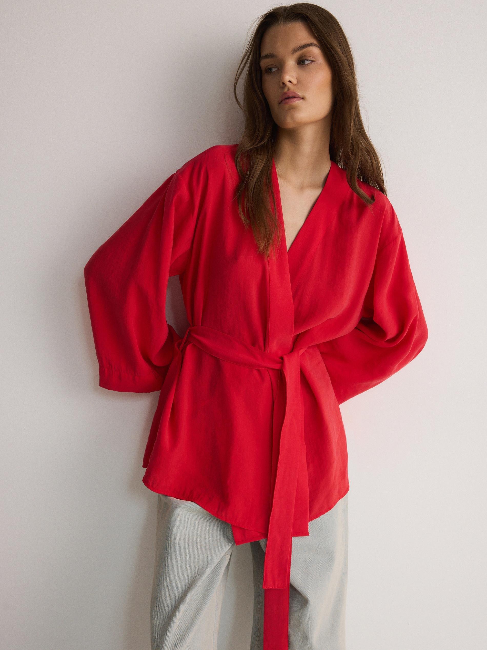 Red Blouse With Tie Detail, , large image number 6