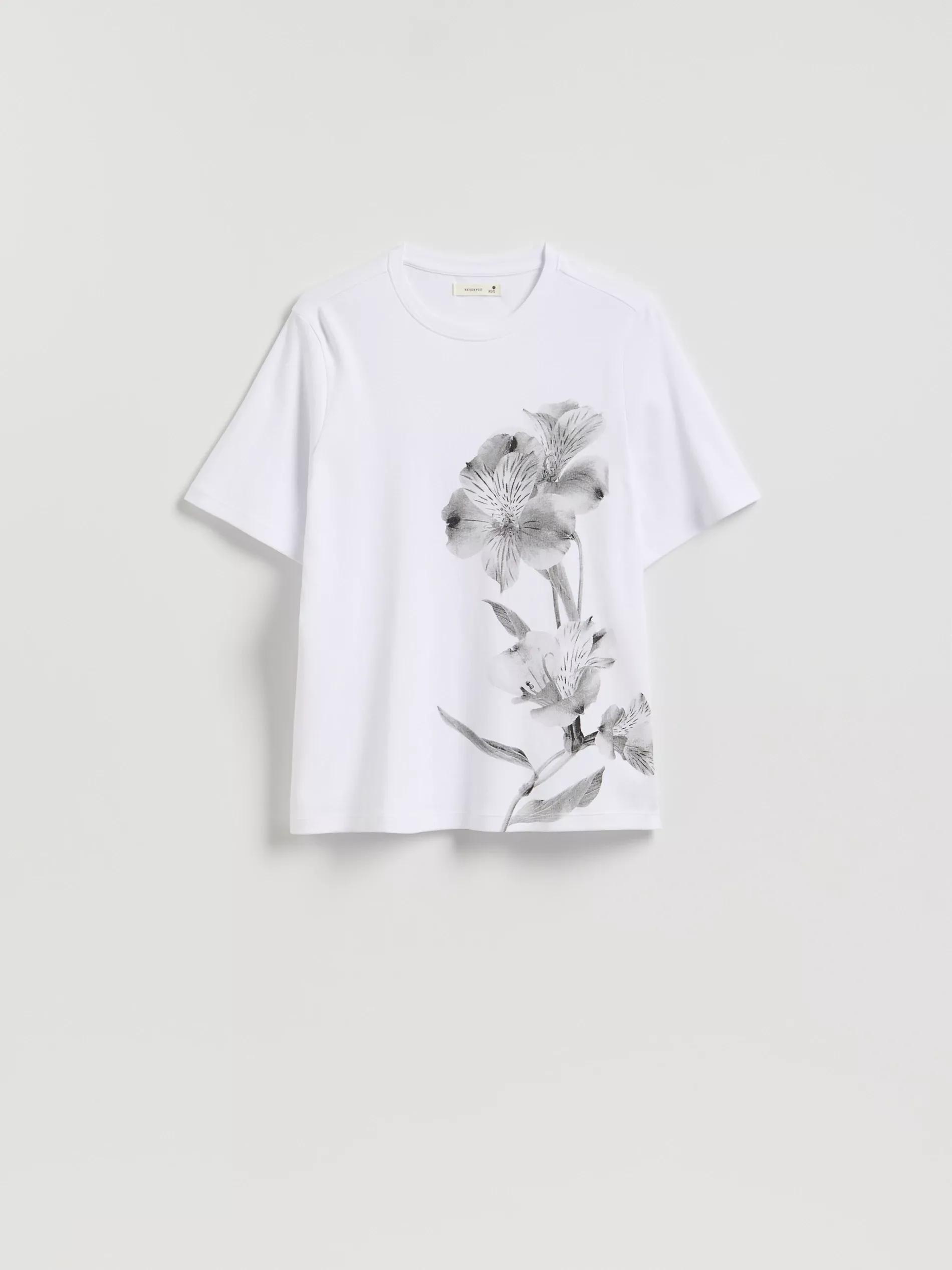 White Cotton T-Shirt With Print, White, large image number 0