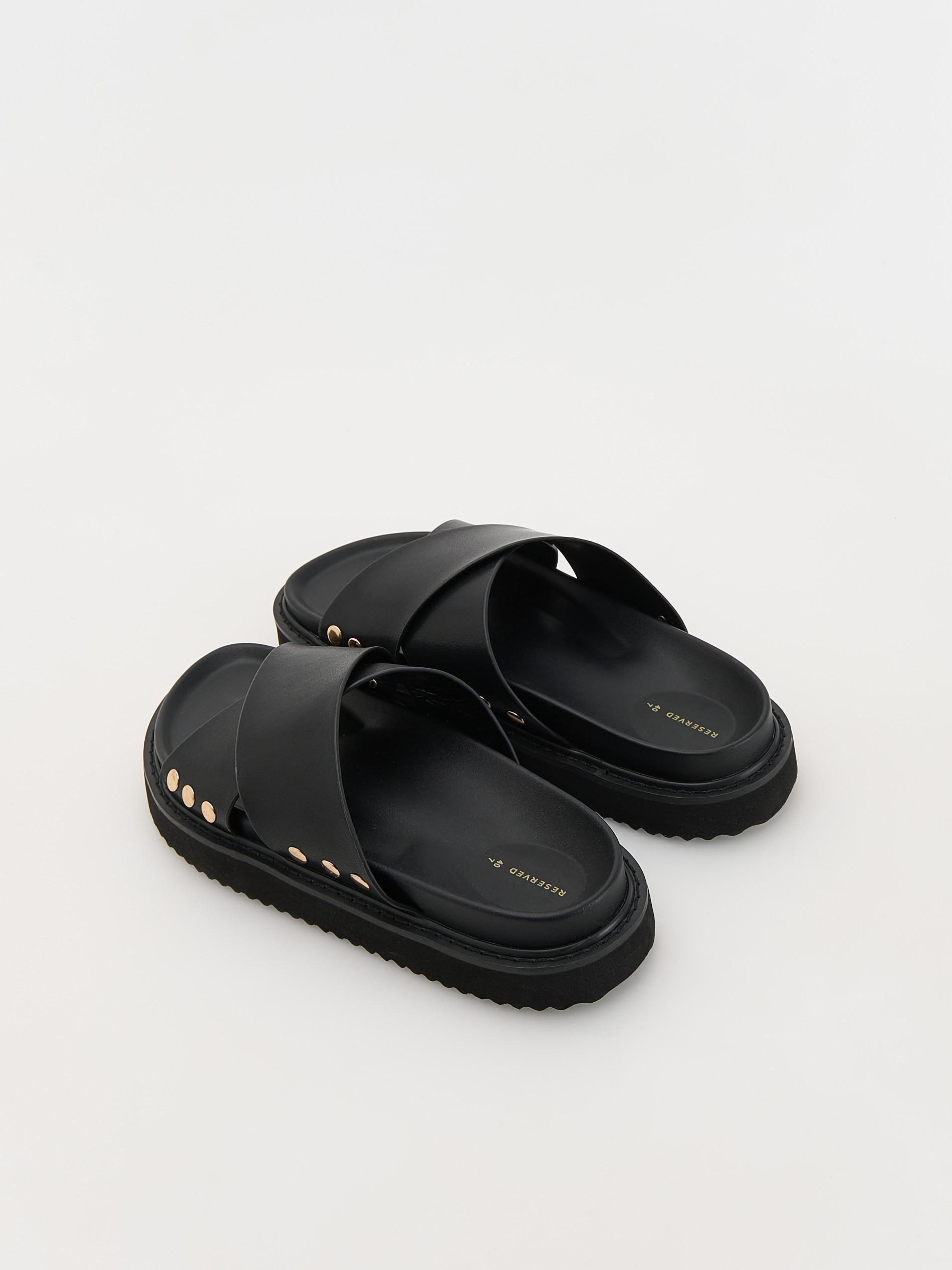 Black Flatform Leather Sliders, , large image number 4