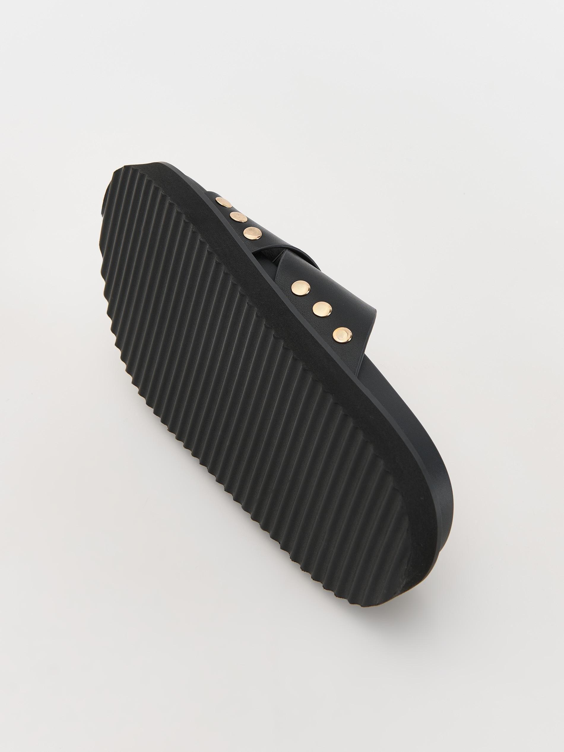 Black Flatform Leather Sliders, , large image number 6