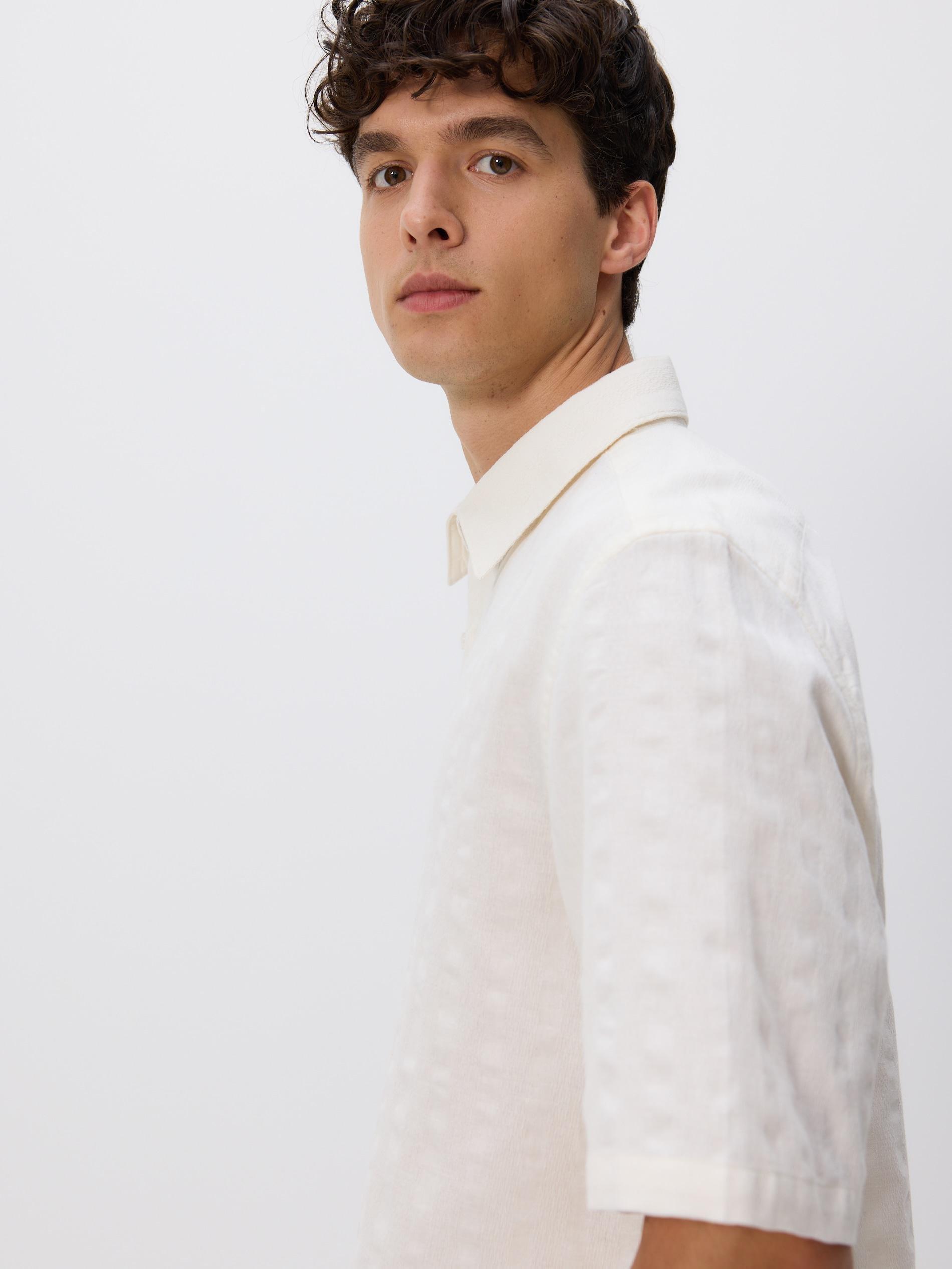 WHITE Regular fit linen blend shirt, , large image number 3