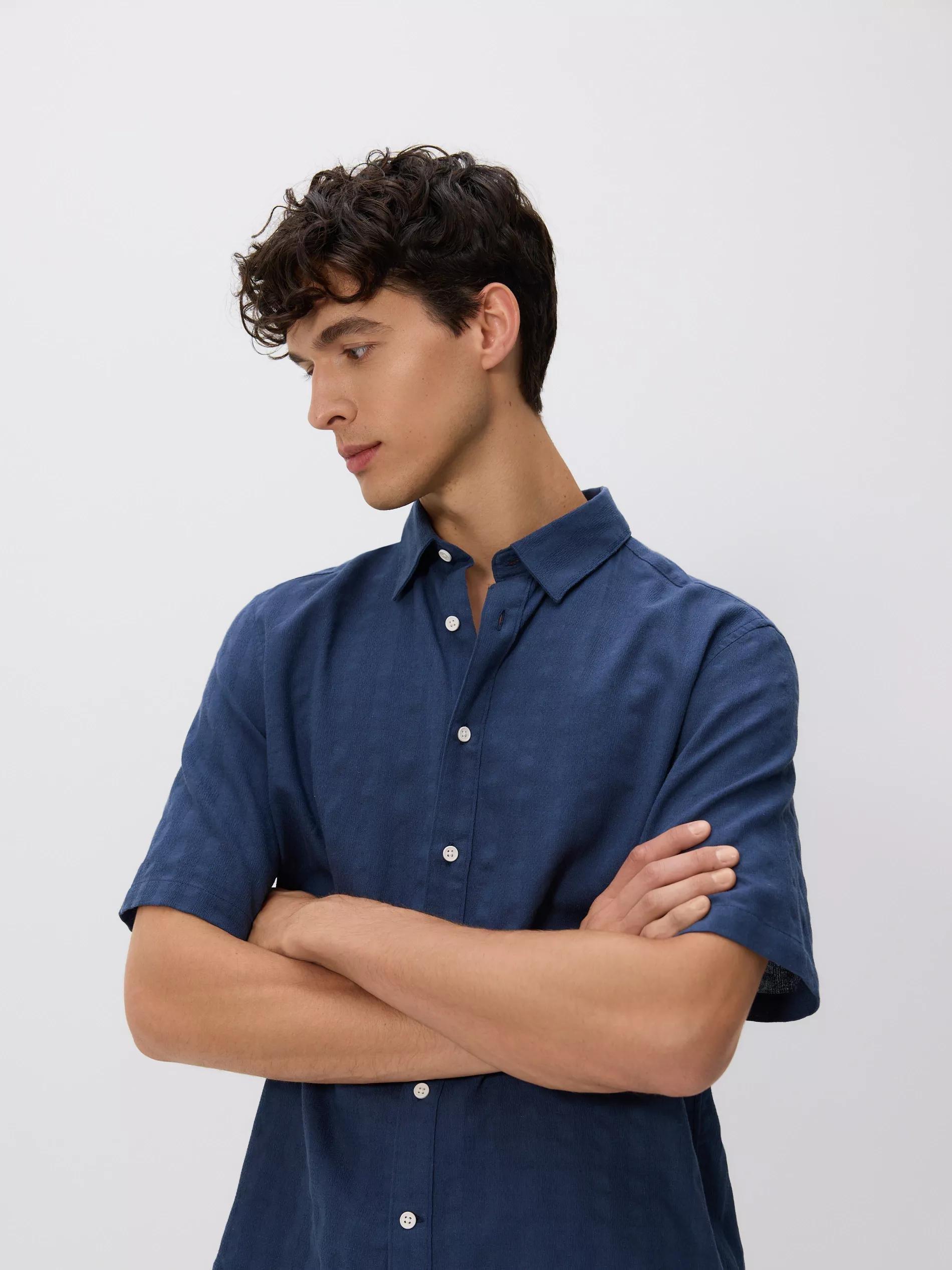 STEEL BLUE Regular fit linen blend shirt, , large image number 0