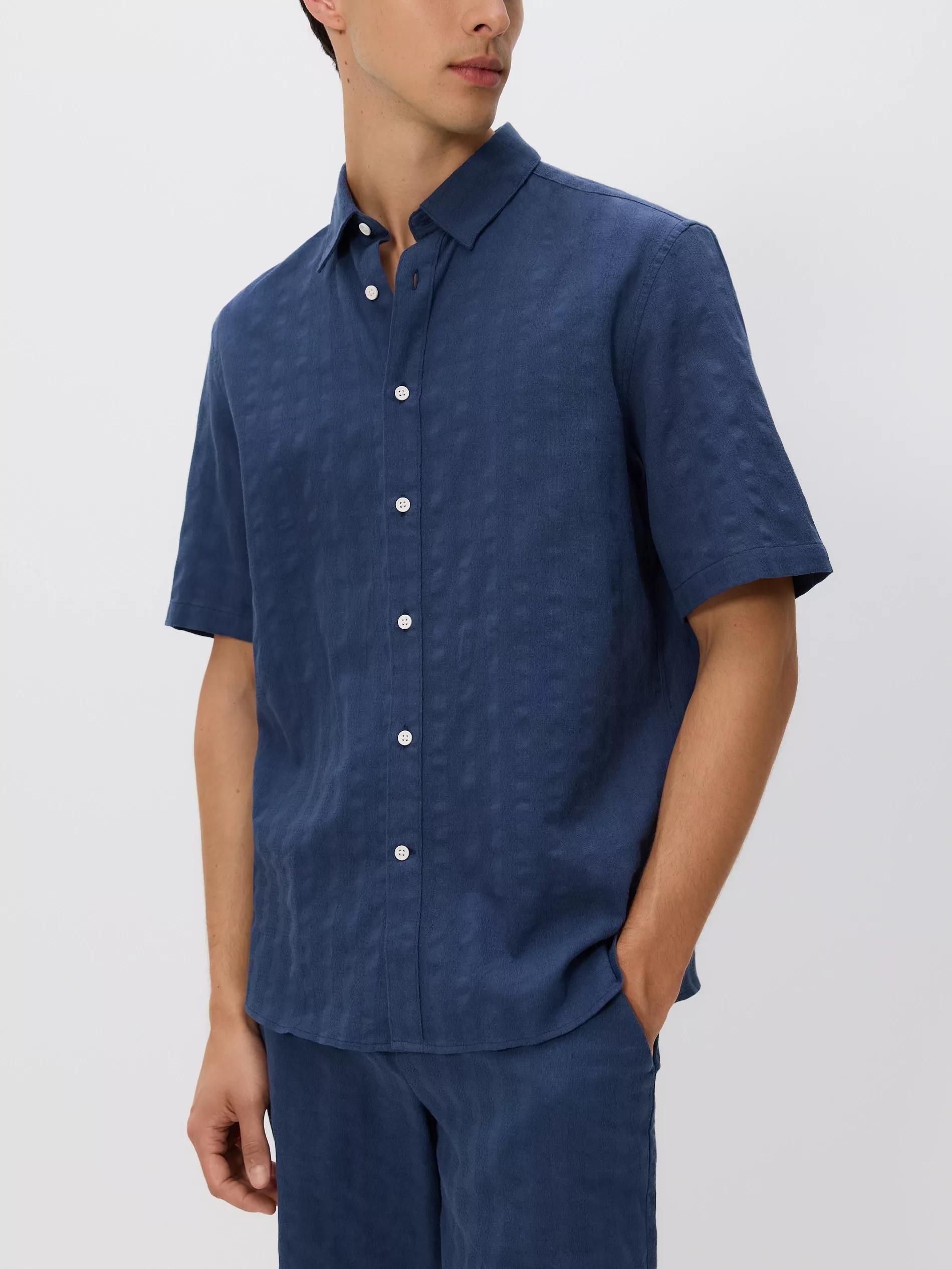 STEEL BLUE Regular fit linen blend shirt, , large image number 1