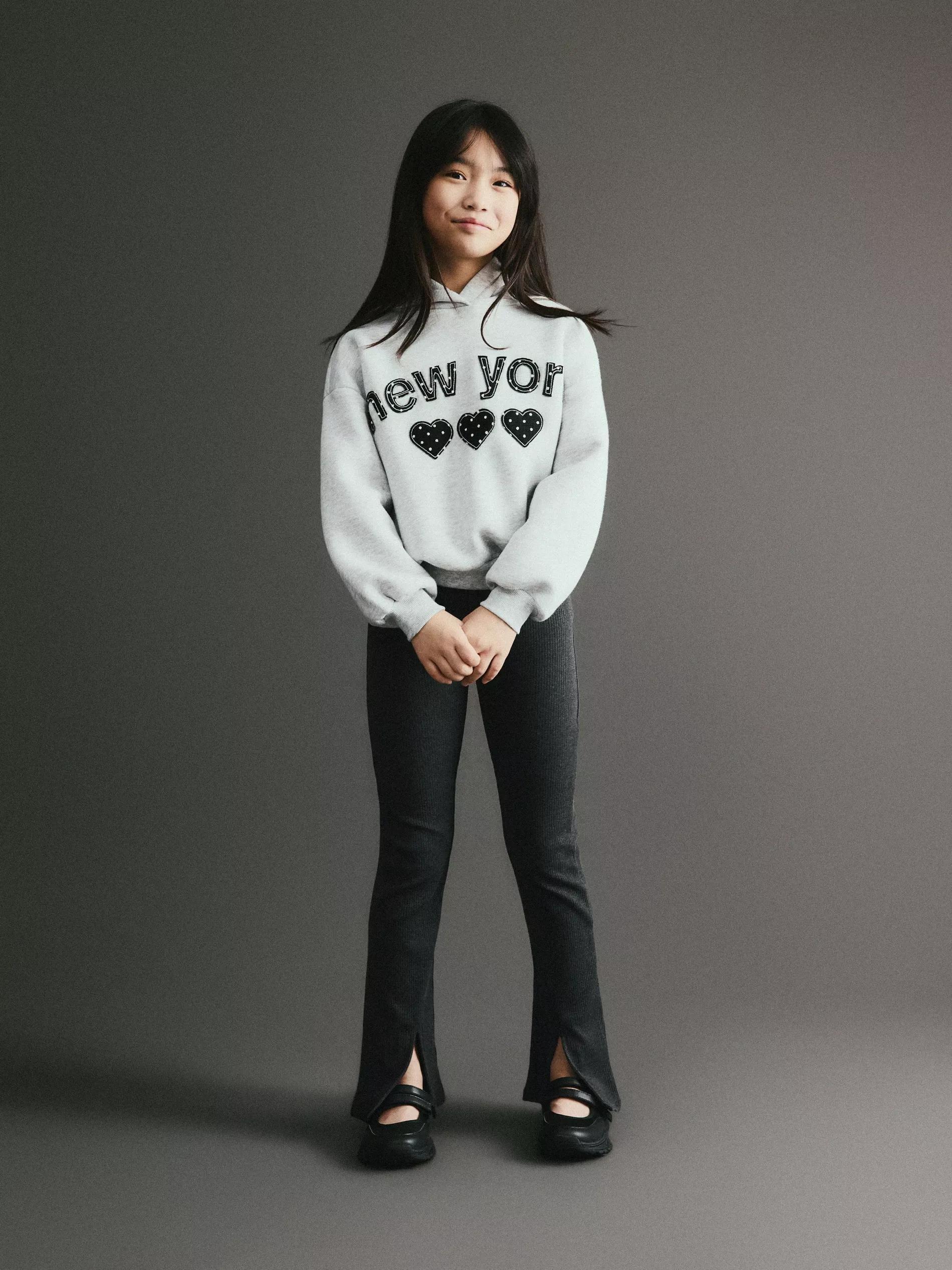 Grey Flare Trousers With Splits, Grey, large image number 2