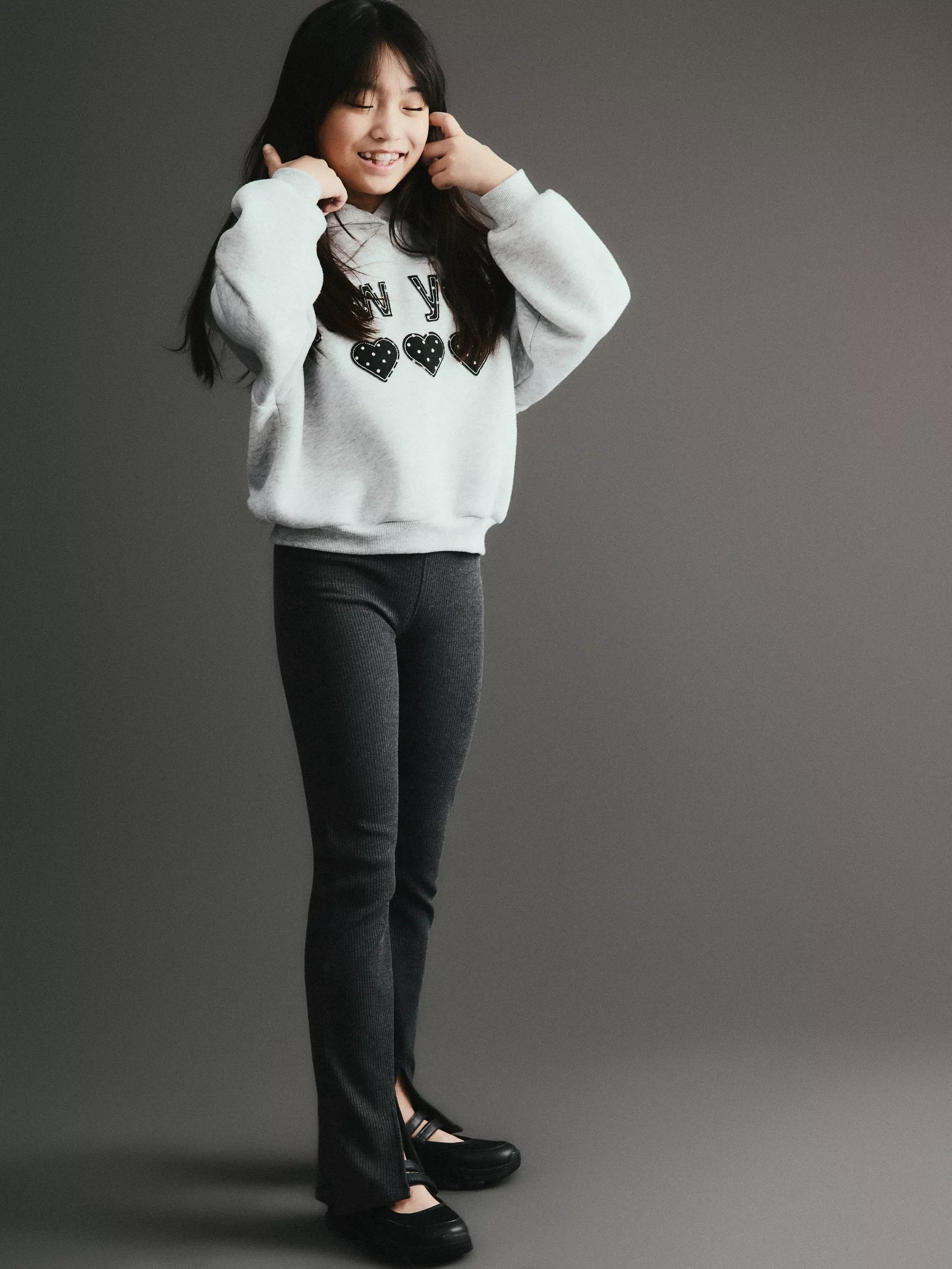 Grey Flare Trousers With Splits, Grey, large image number 3