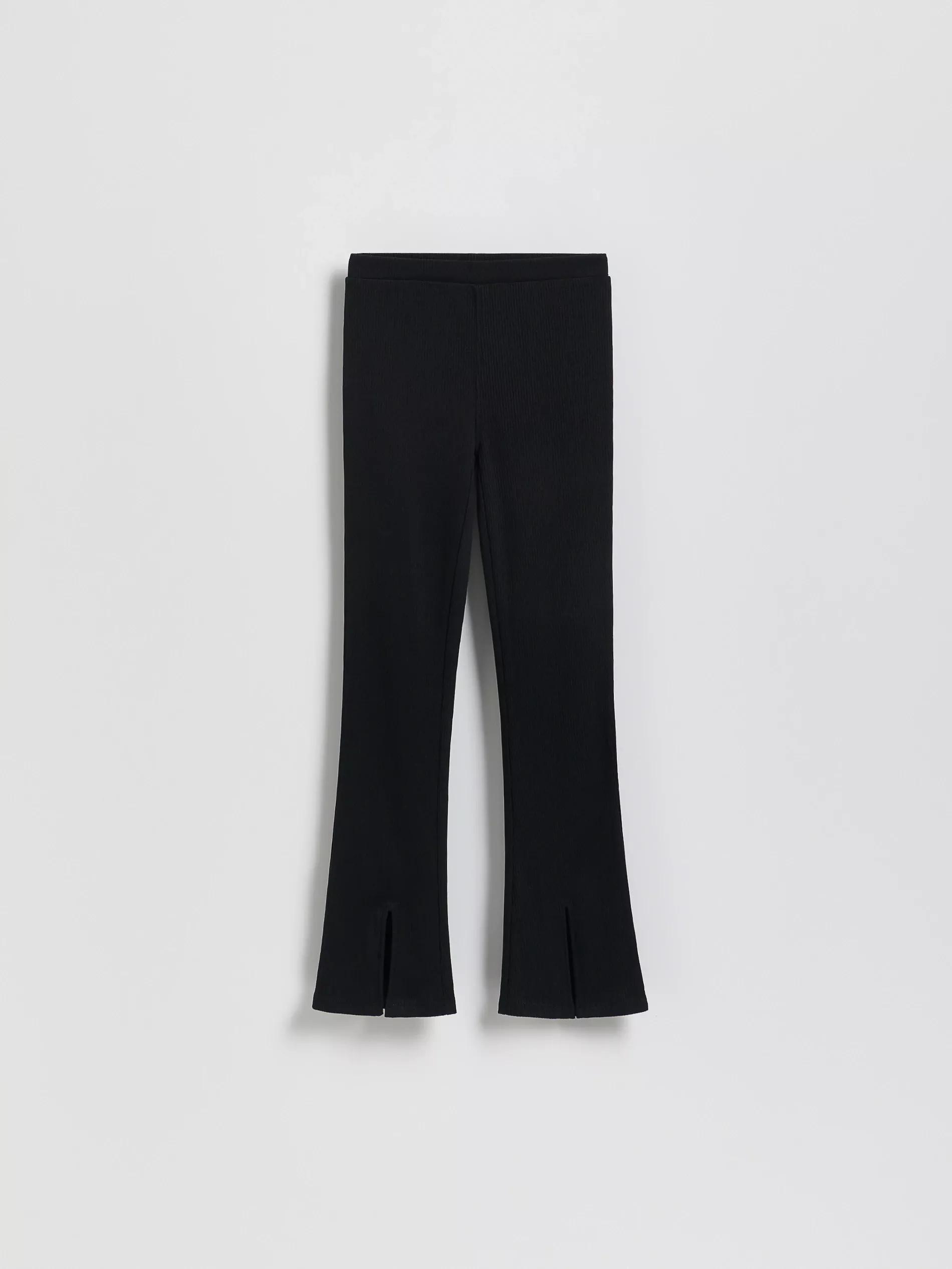 Black Flare Trousers With Splits, Black, medium