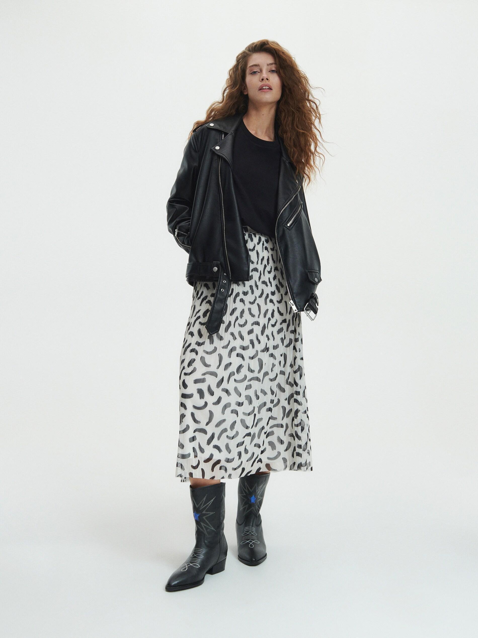 Cream Patterned Skirt, , large image number 0
