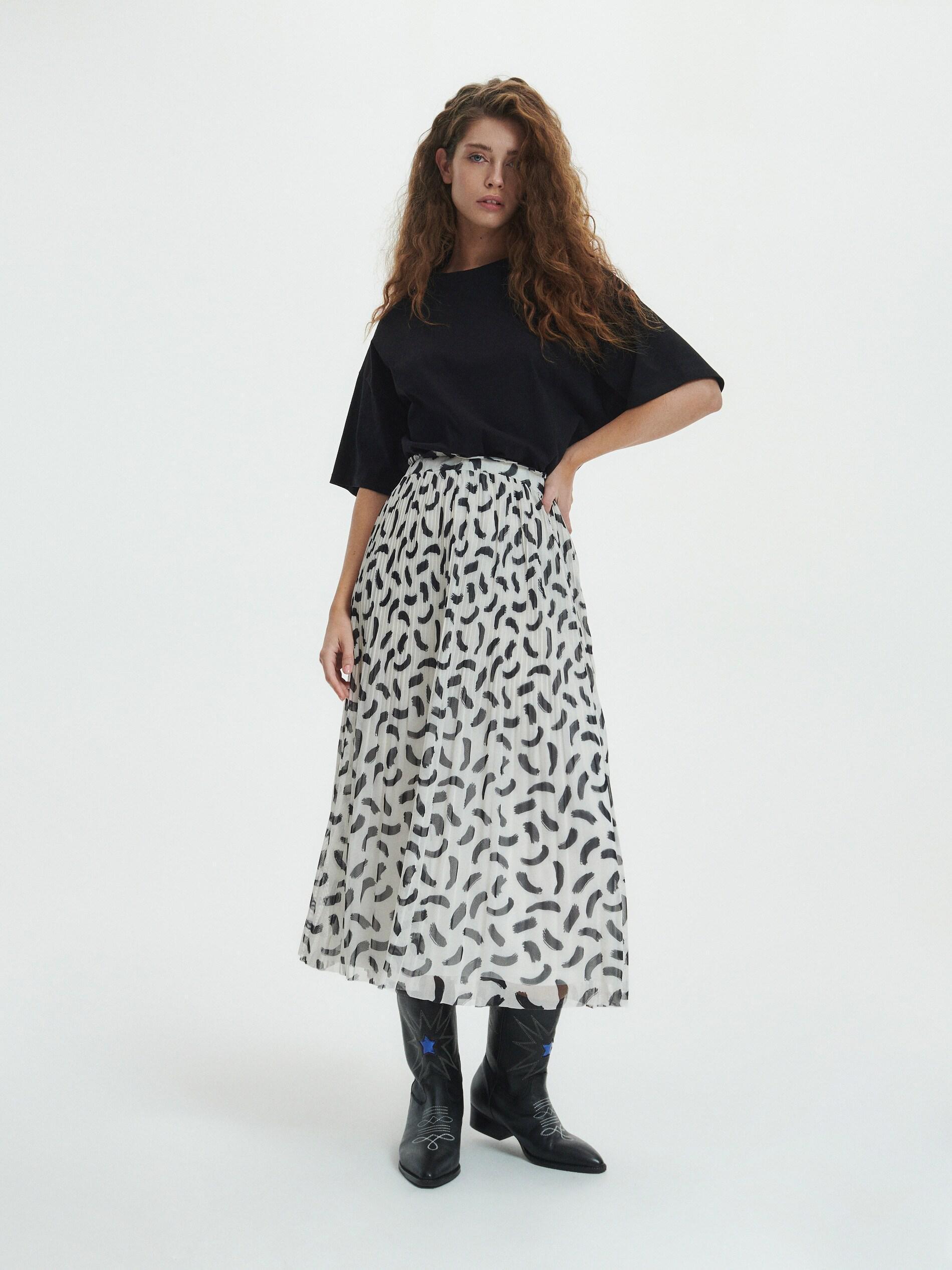 Cream Patterned Skirt, , large image number 2