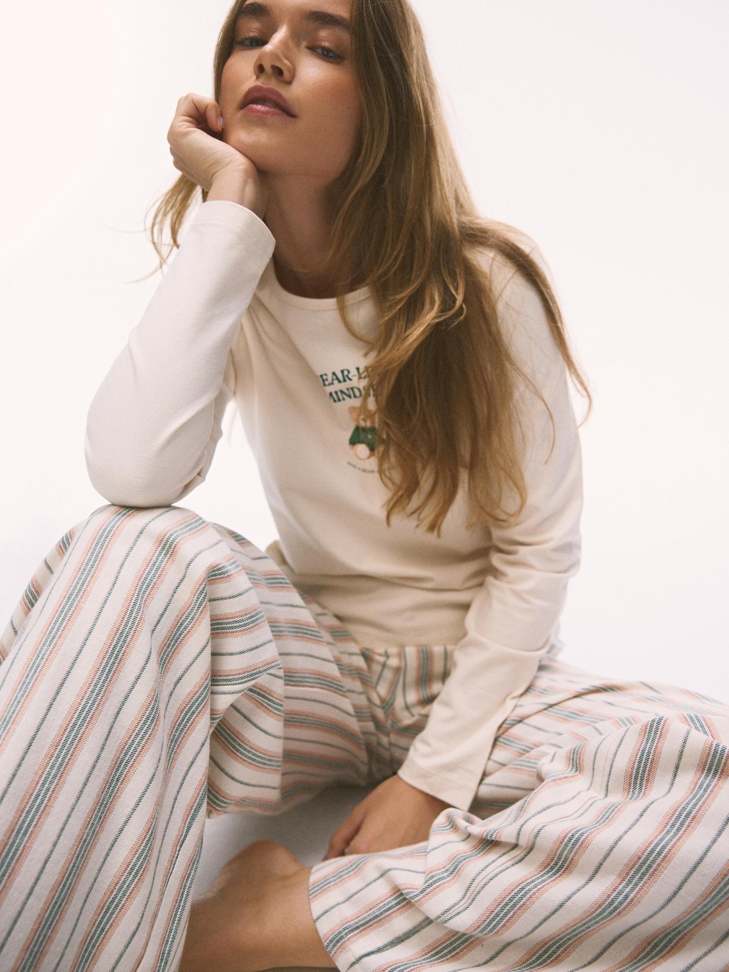 Beige Two Piece Cotton Blend Pyjama Set, Ivory, large image number 0