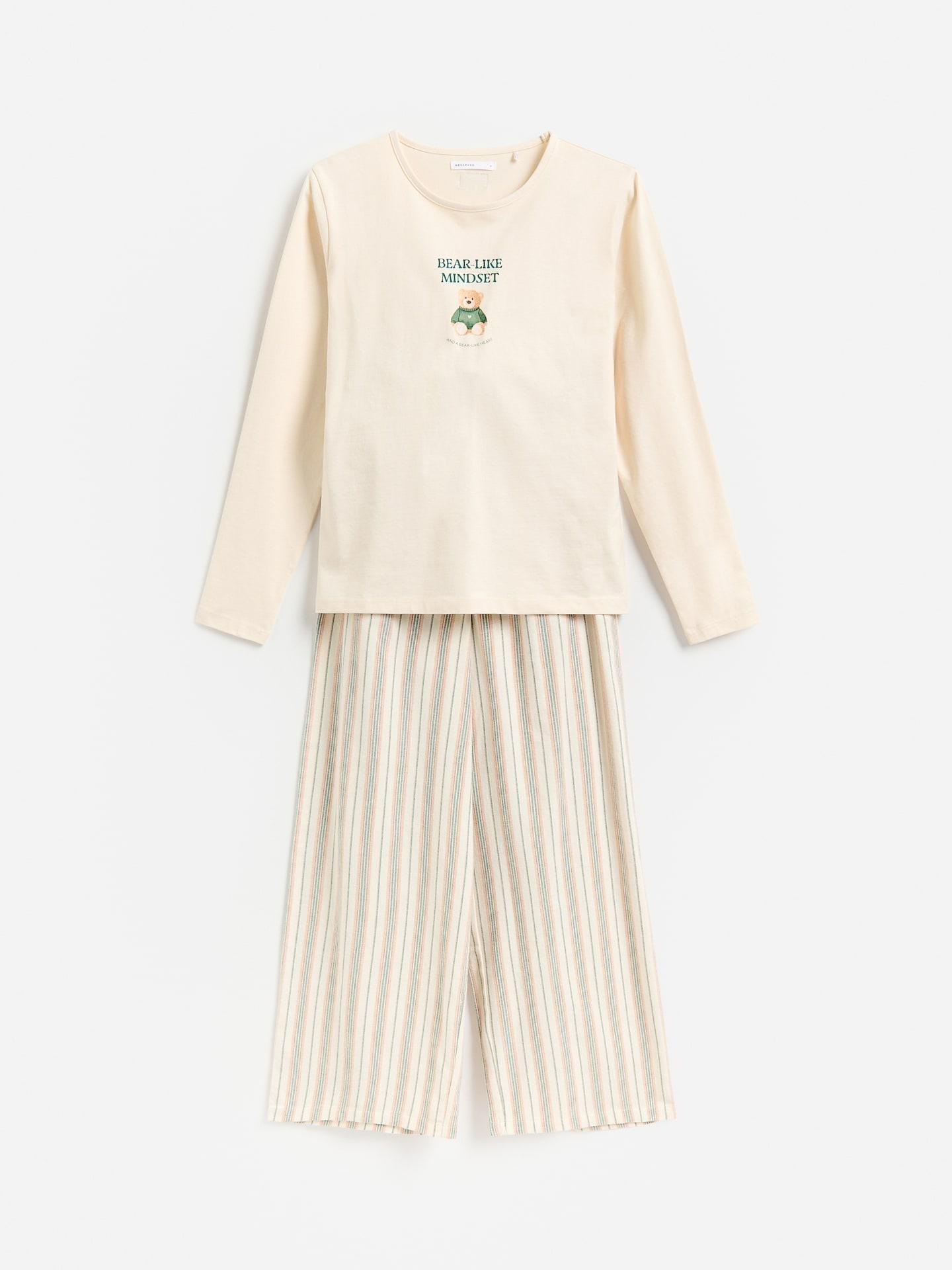 Beige Two Piece Cotton Blend Pyjama Set, Ivory, large image number 4