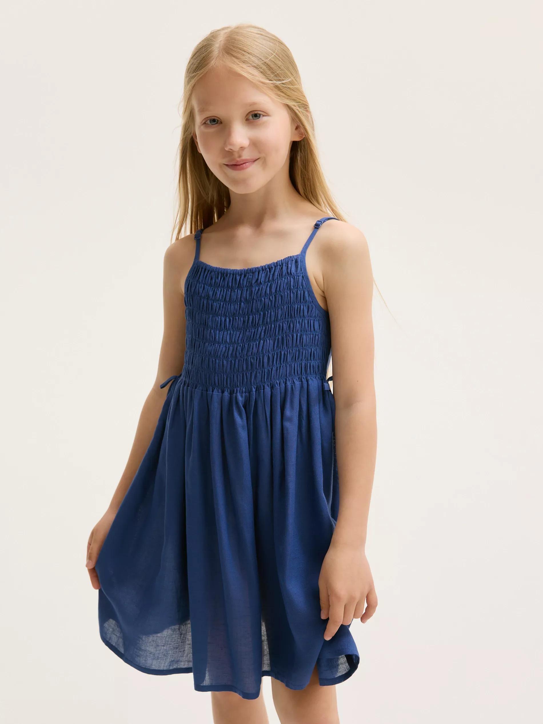 Blue Linen-Rich Dress, Blue, large image number 4