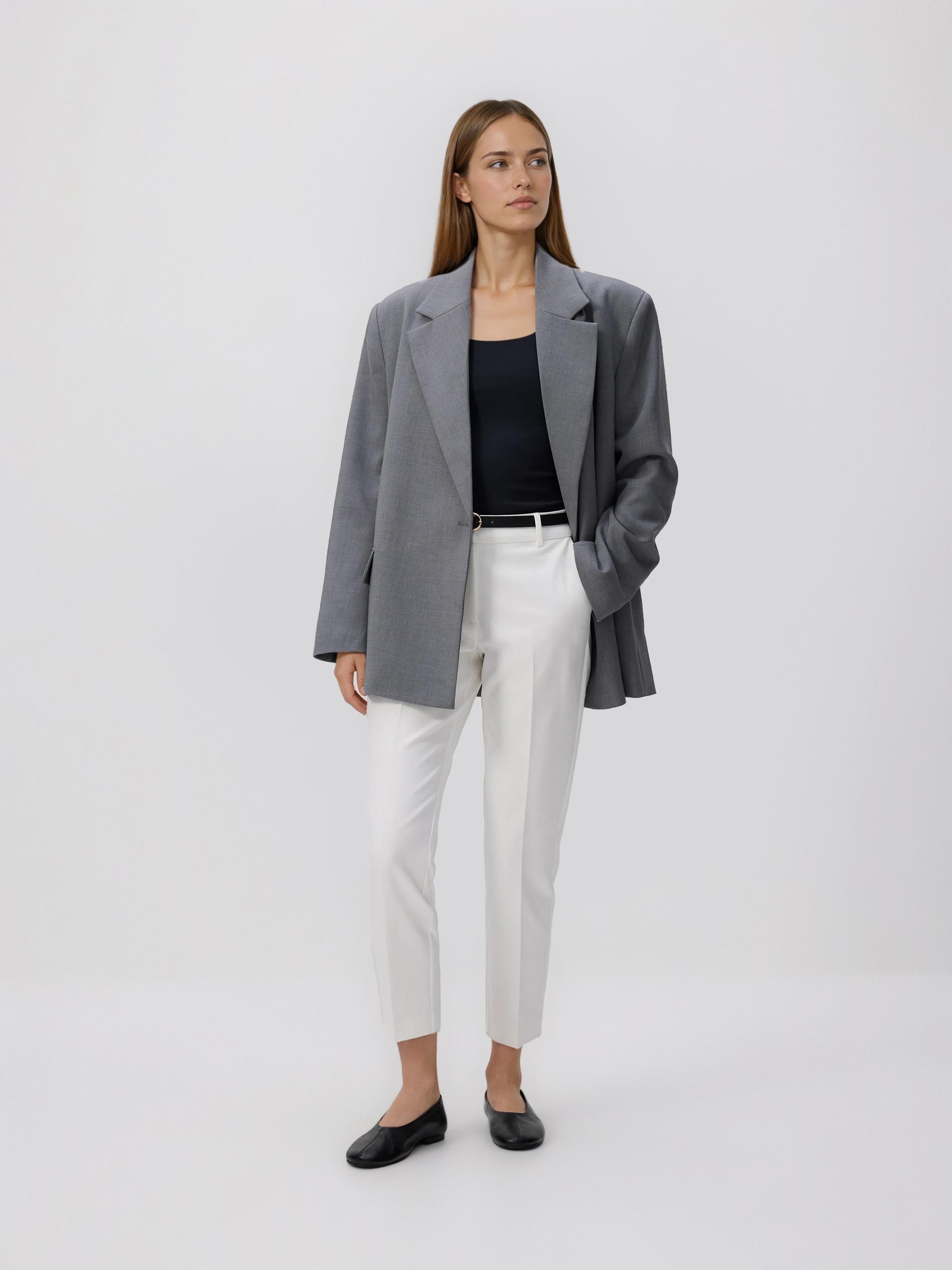 White Cigarette Trousers With Belt, White, large image number 0