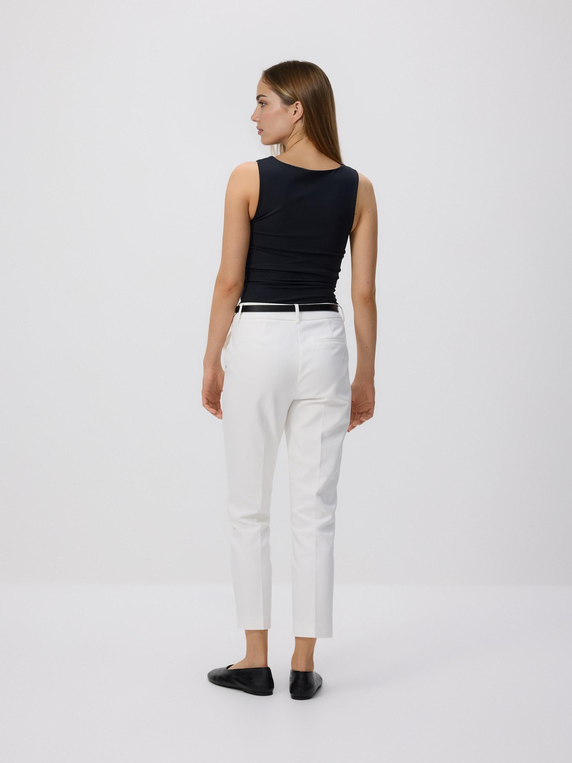 White Cigarette Trousers With Belt, White, large image number 3