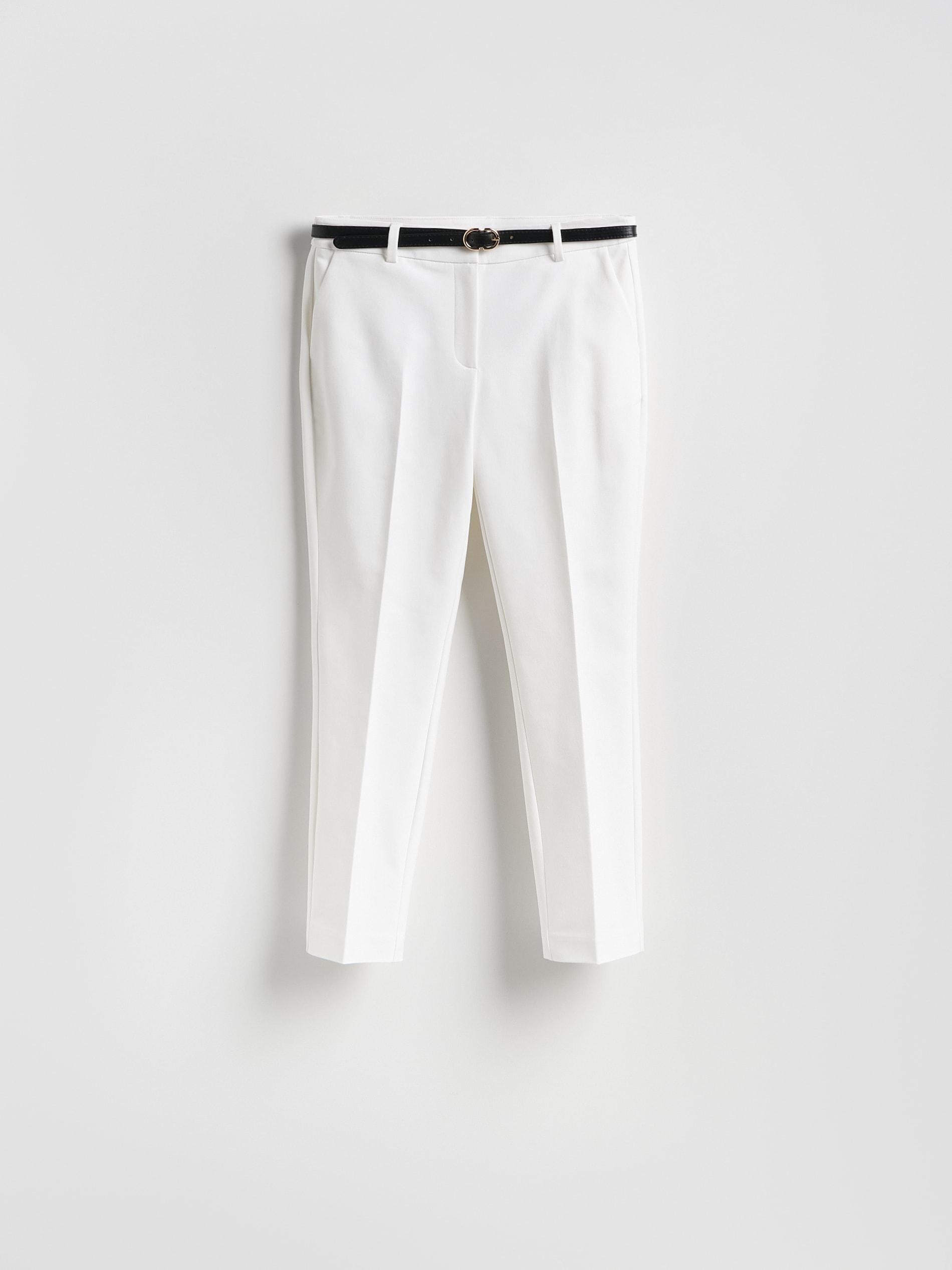 White Cigarette Trousers With Belt, White, large image number 4