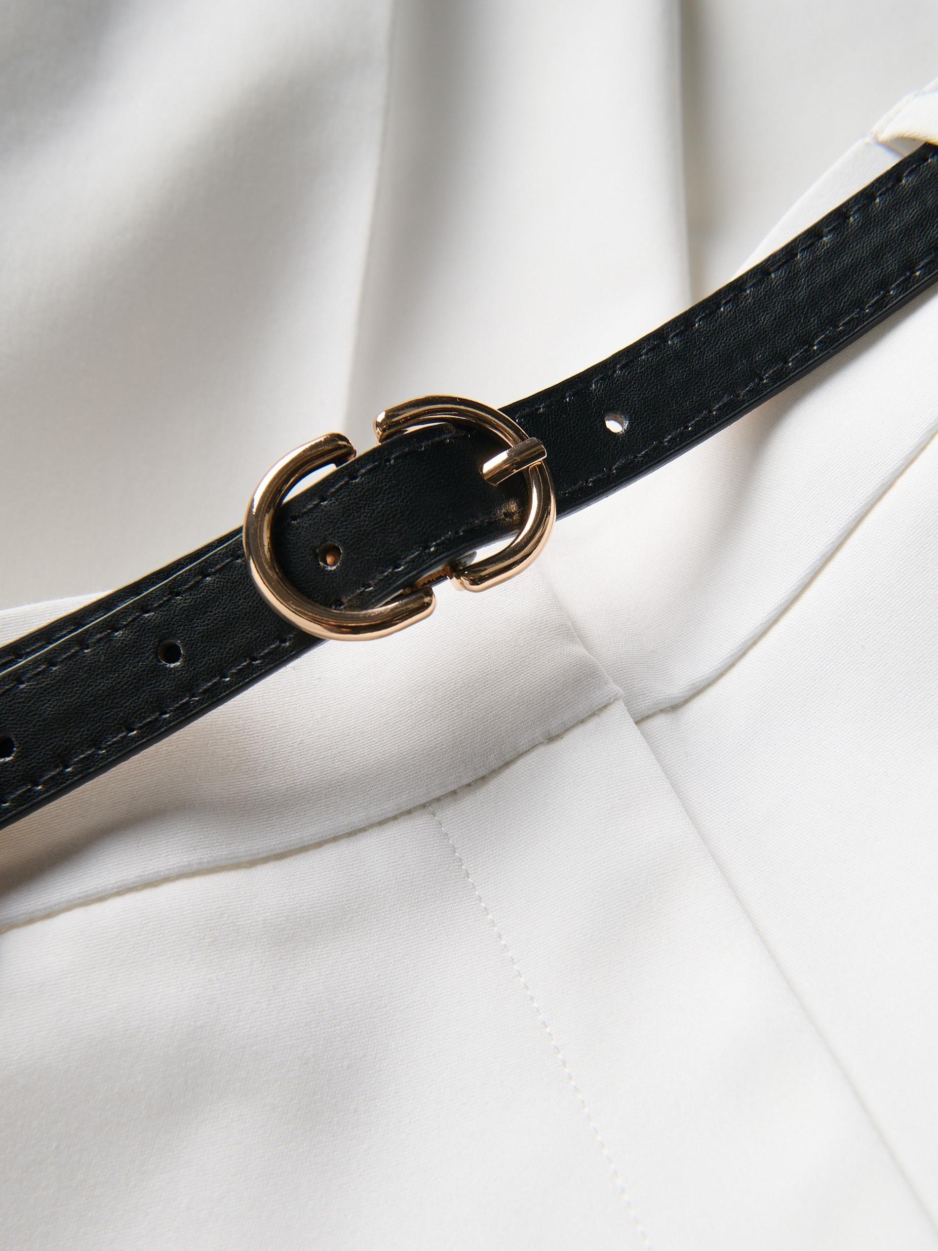 White Cigarette Trousers With Belt, White, large image number 5