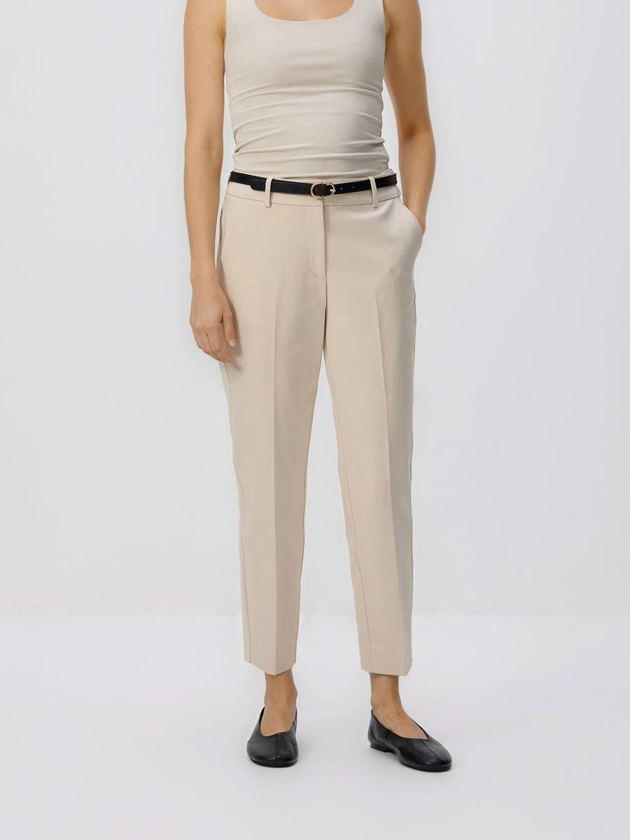 Beige Cigarette Trousers With Belt, Beige, medium