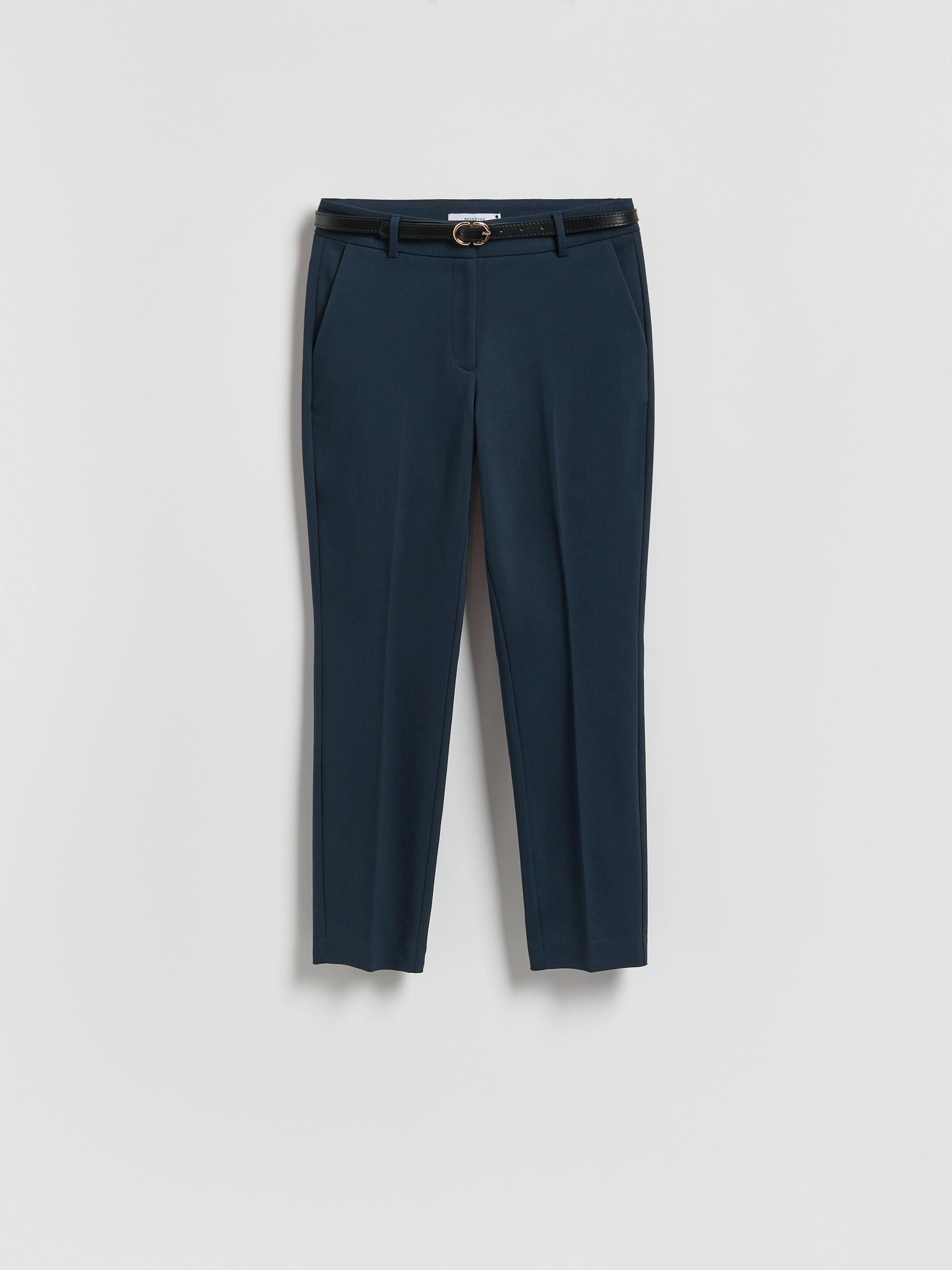 Navy Cigarette Trousers With Belt, Navy, medium
