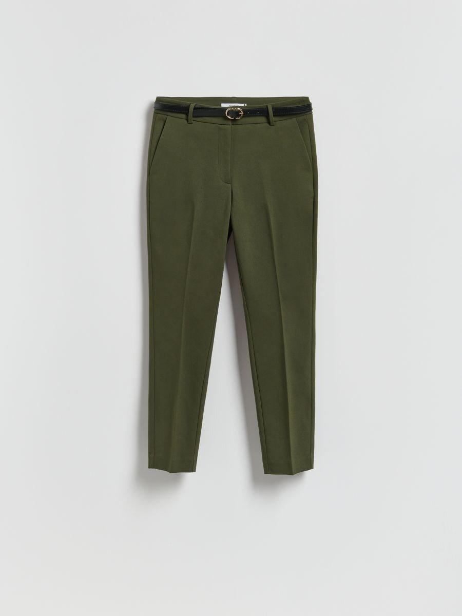 Green Cigarette Trousers With Belt, Khaki, large image number 0