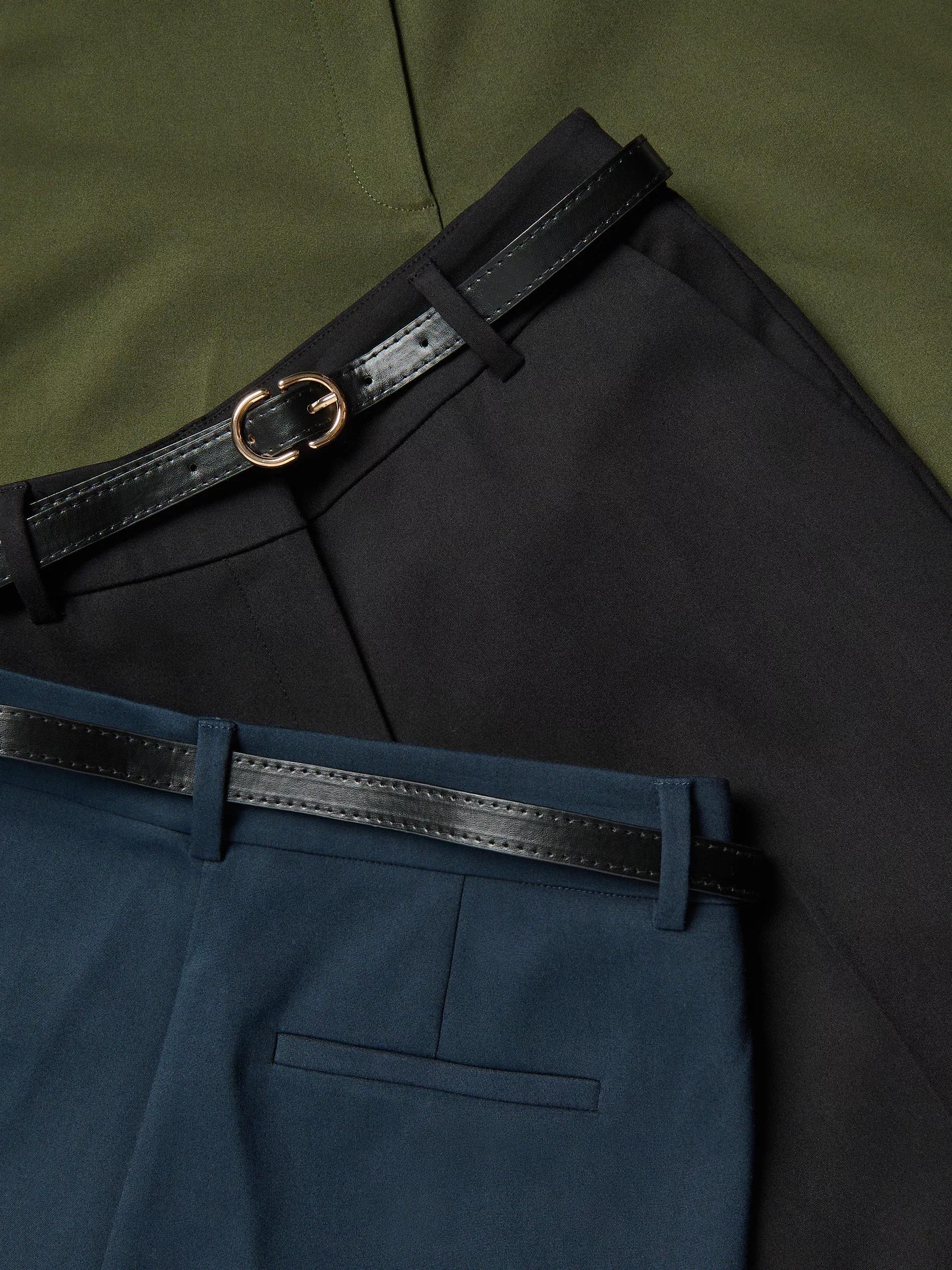 Green Cigarette Trousers With Belt, Khaki, large image number 3