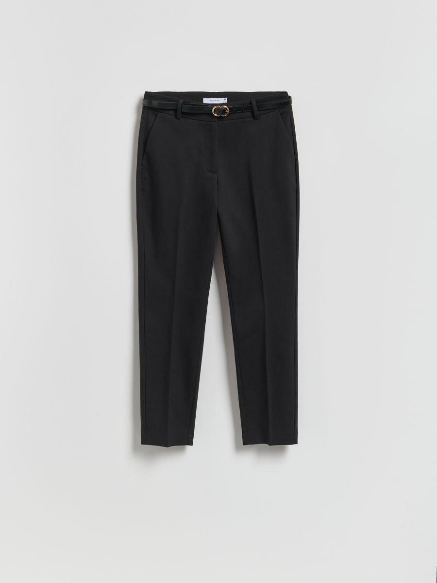 Black Cigarette Trousers With Belt, Black, large image number 0
