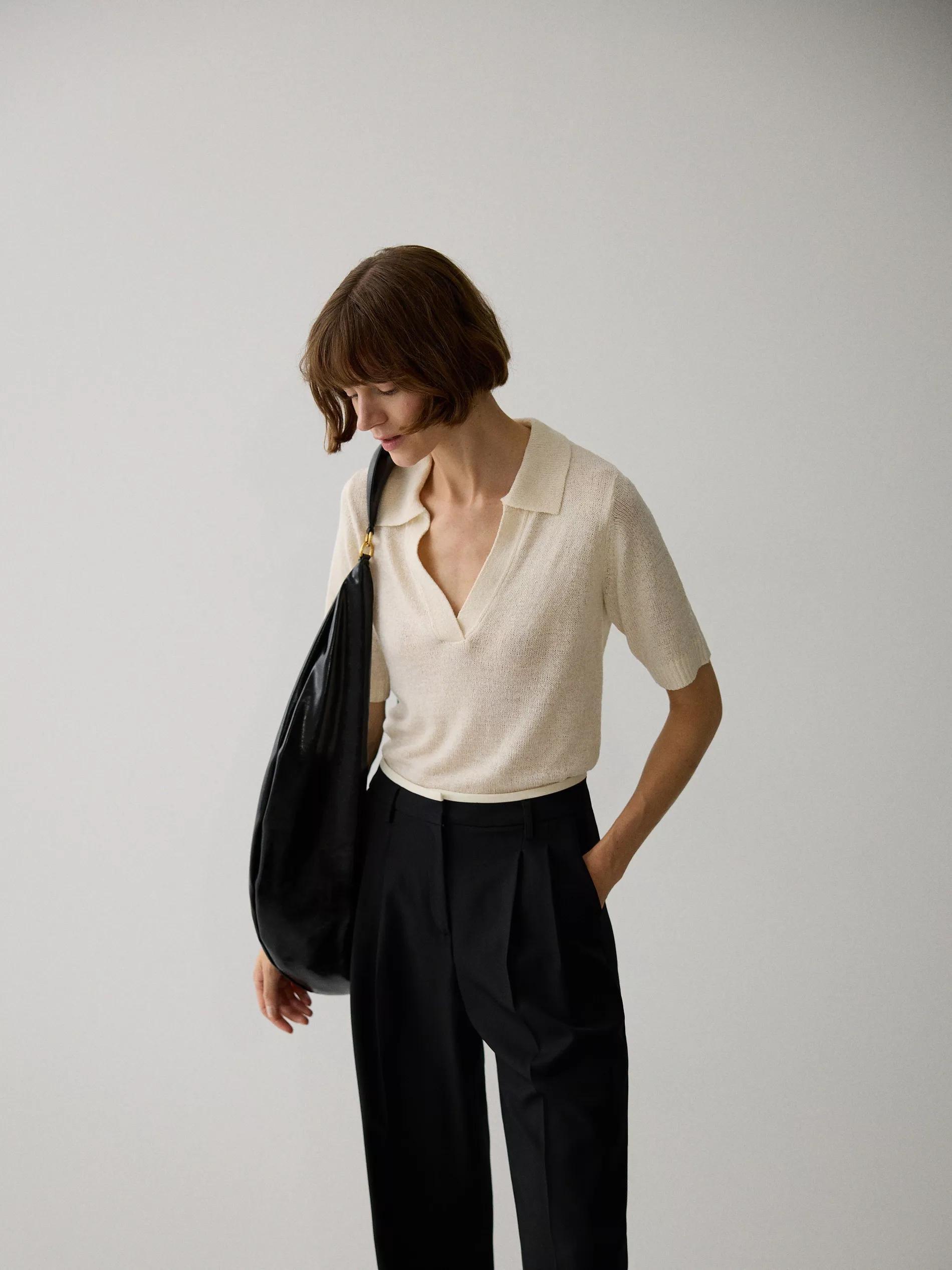 Beige V-Neck Collared Blouse, , large image number 2