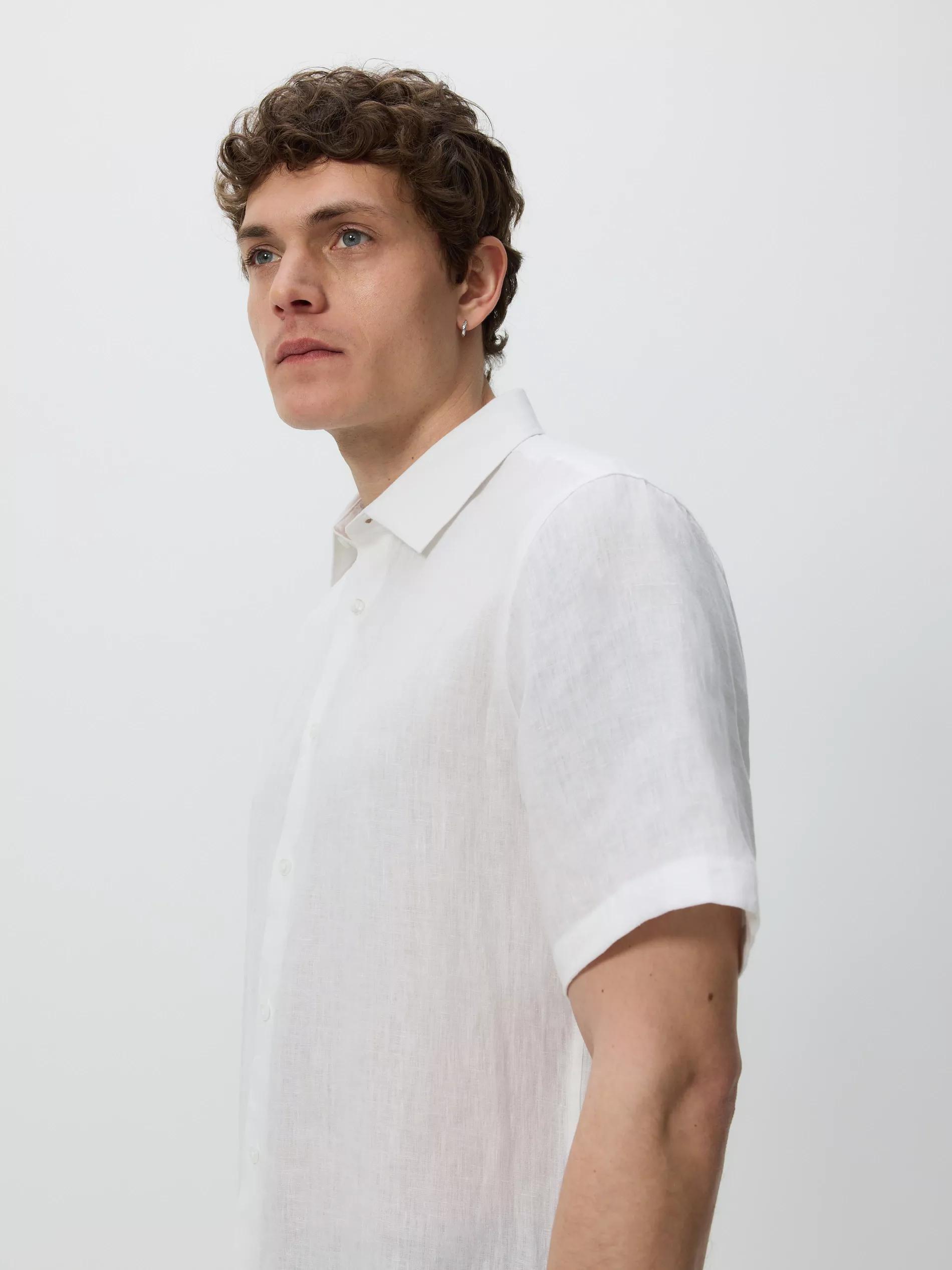White Slim Fit Linen Shirt, White, large image number 0