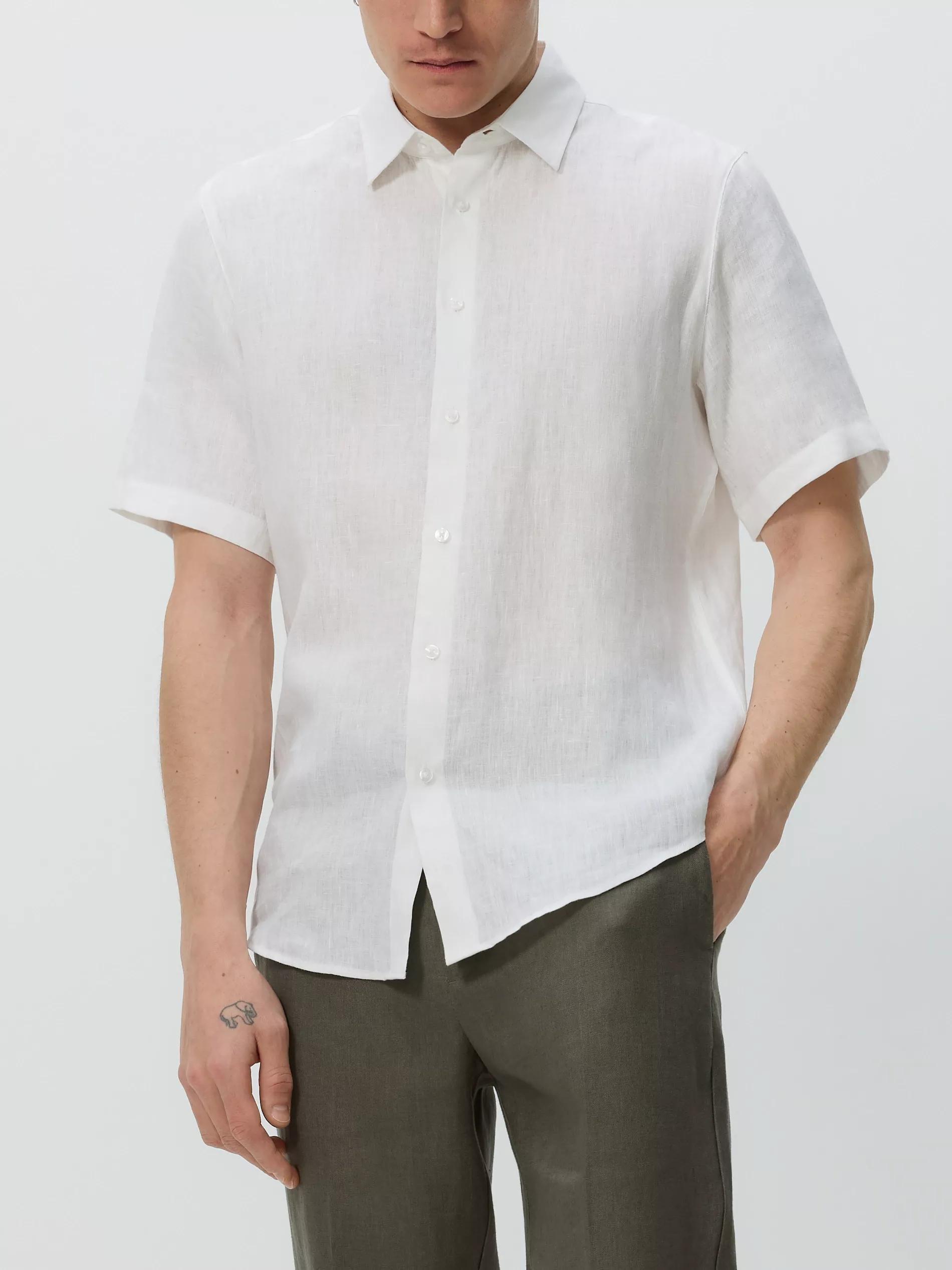 White Slim Fit Linen Shirt, White, large image number 2