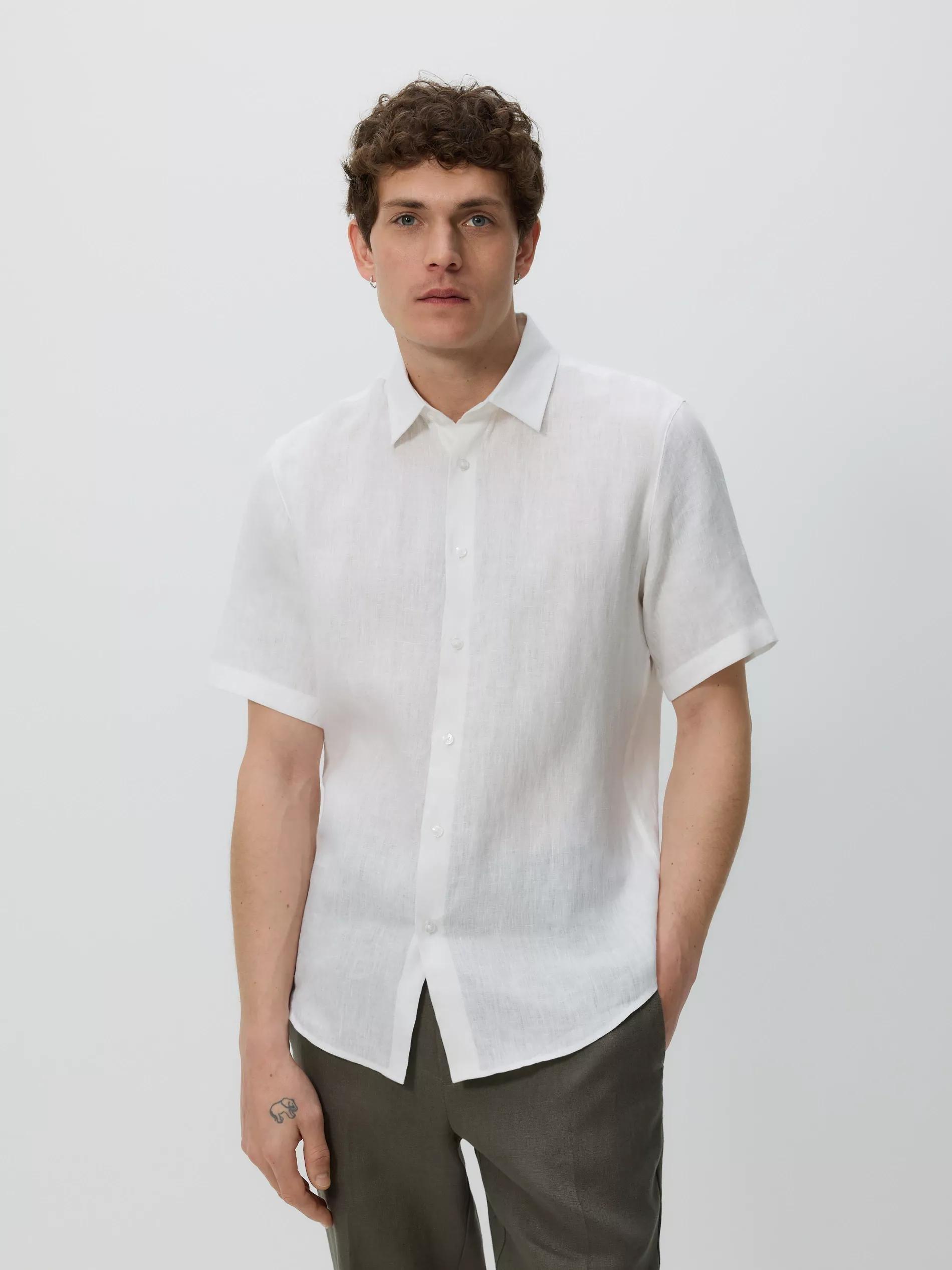 White Slim Fit Linen Shirt, White, large image number 3