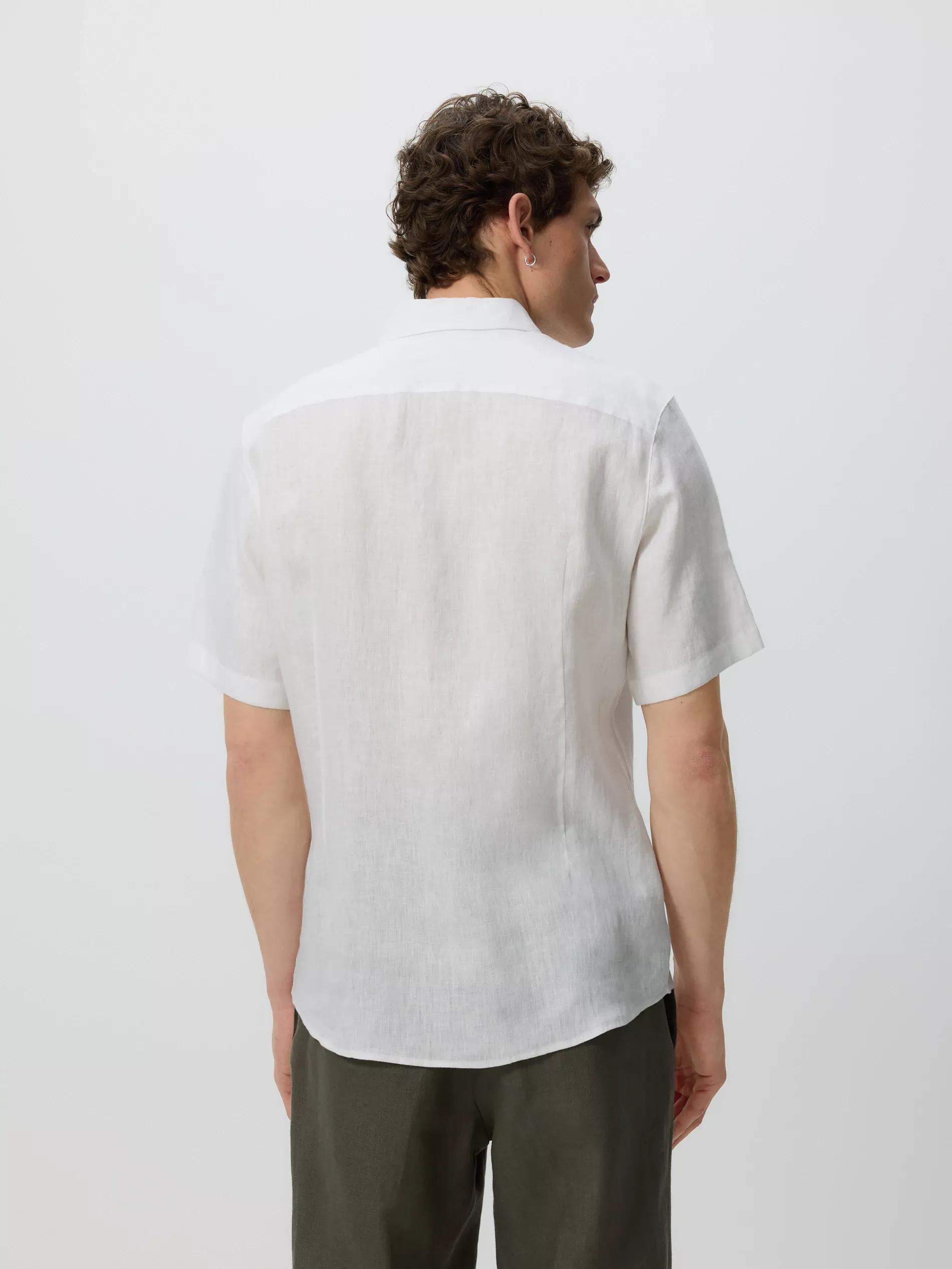 White Slim Fit Linen Shirt, White, large image number 4
