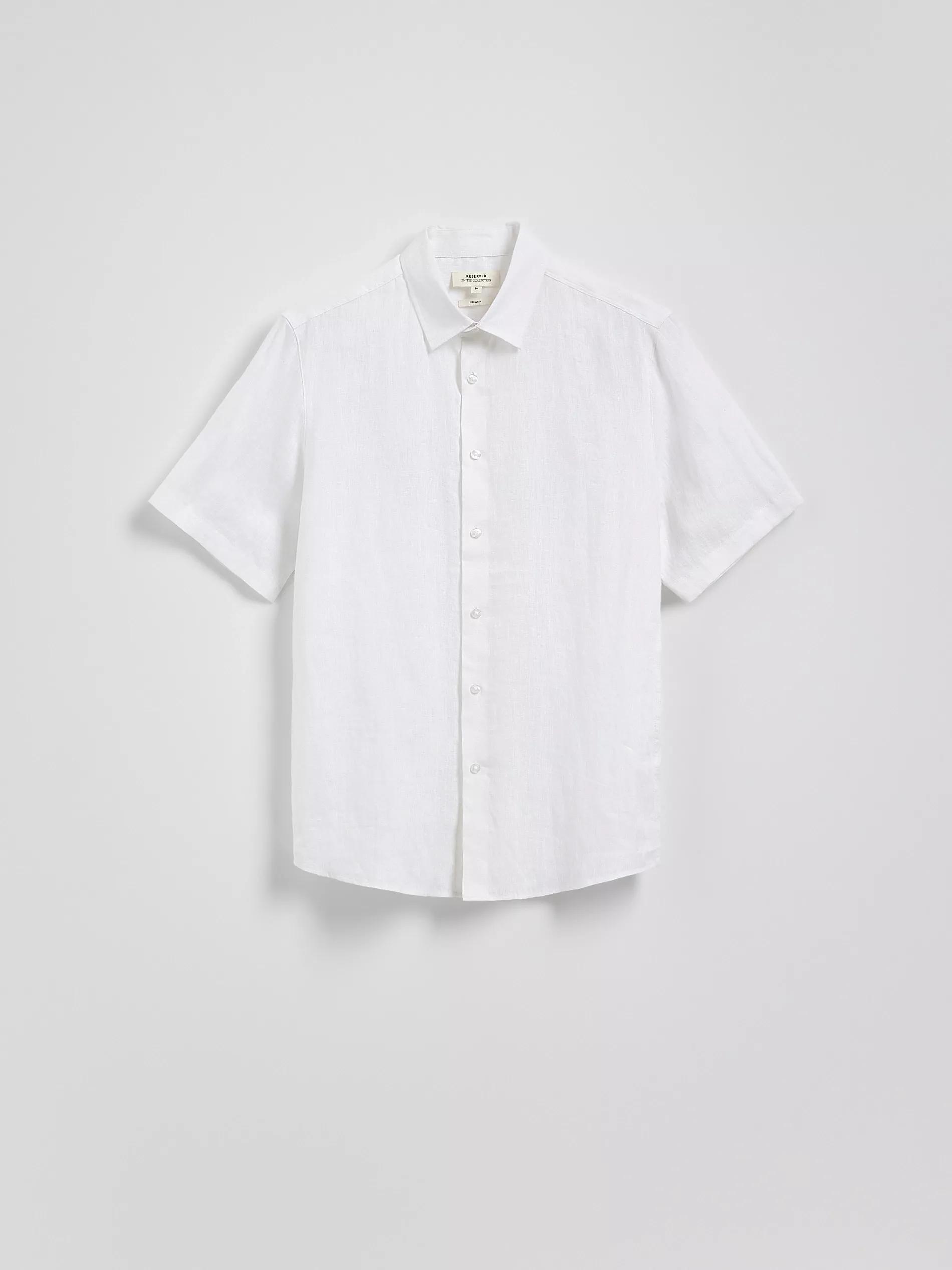 White Slim Fit Linen Shirt, White, large image number 5