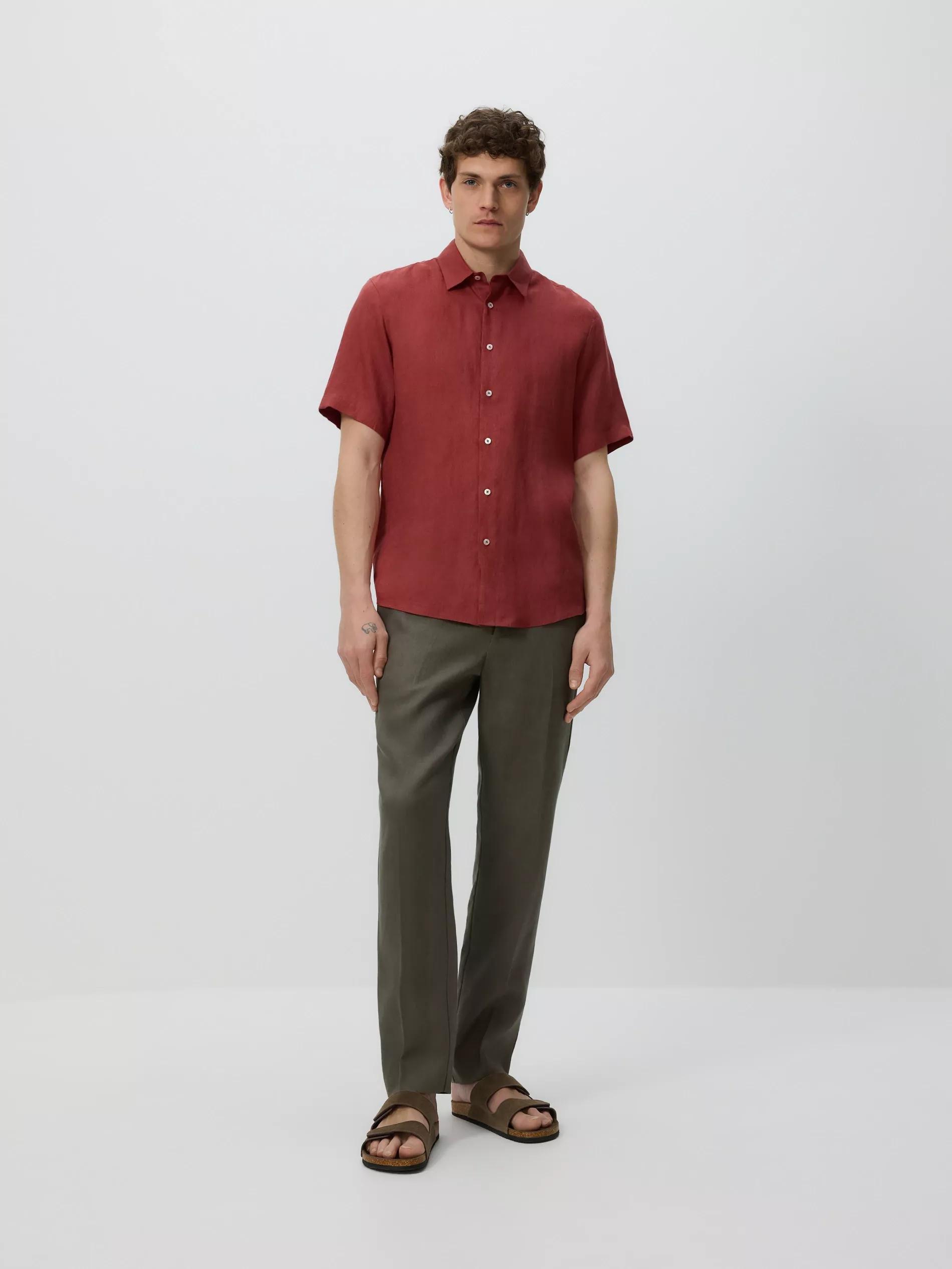 Red Slim Fit Linen Shirt, Burgundy, large image number 1