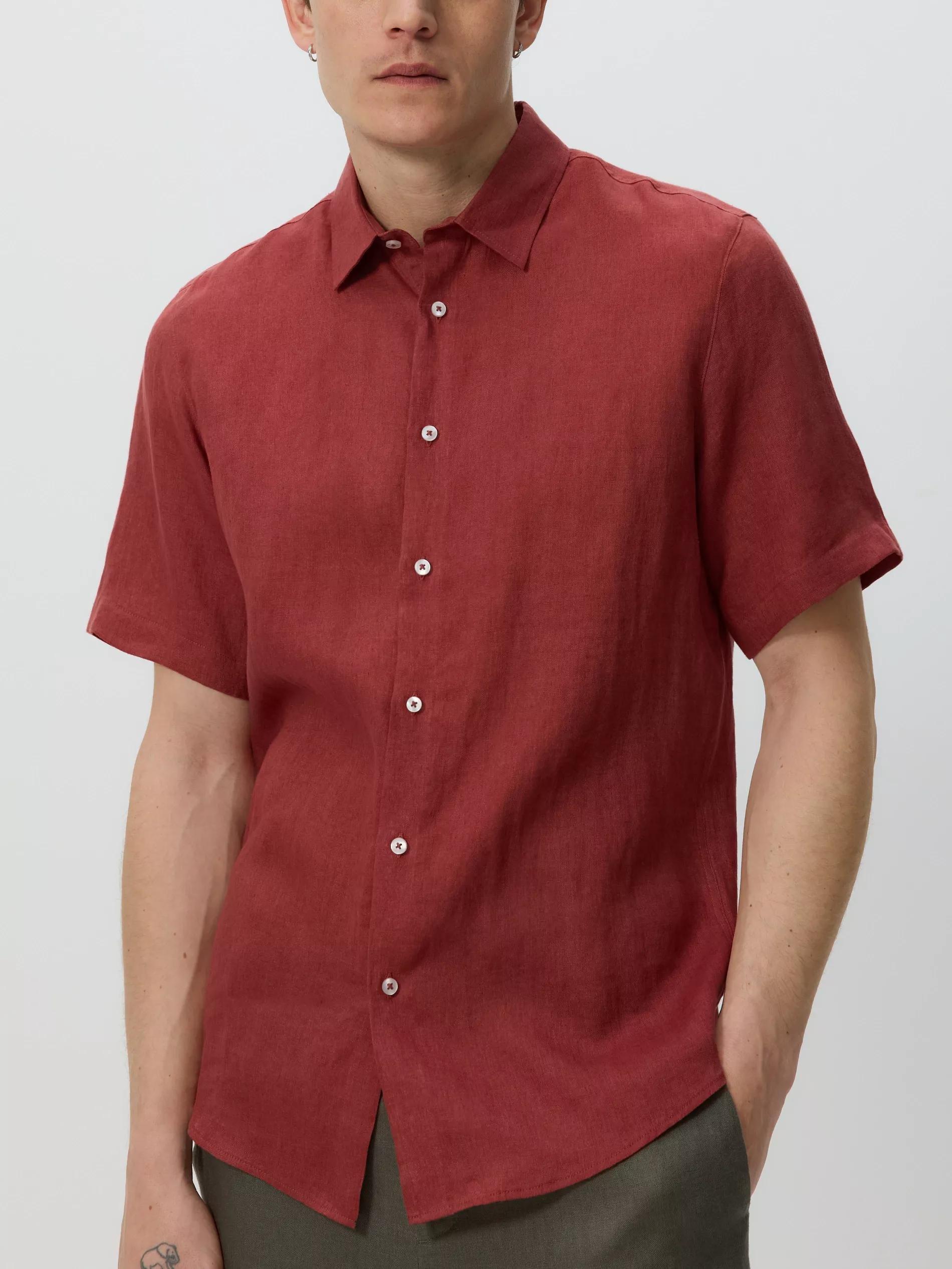 Red Slim Fit Linen Shirt, Burgundy, large image number 2