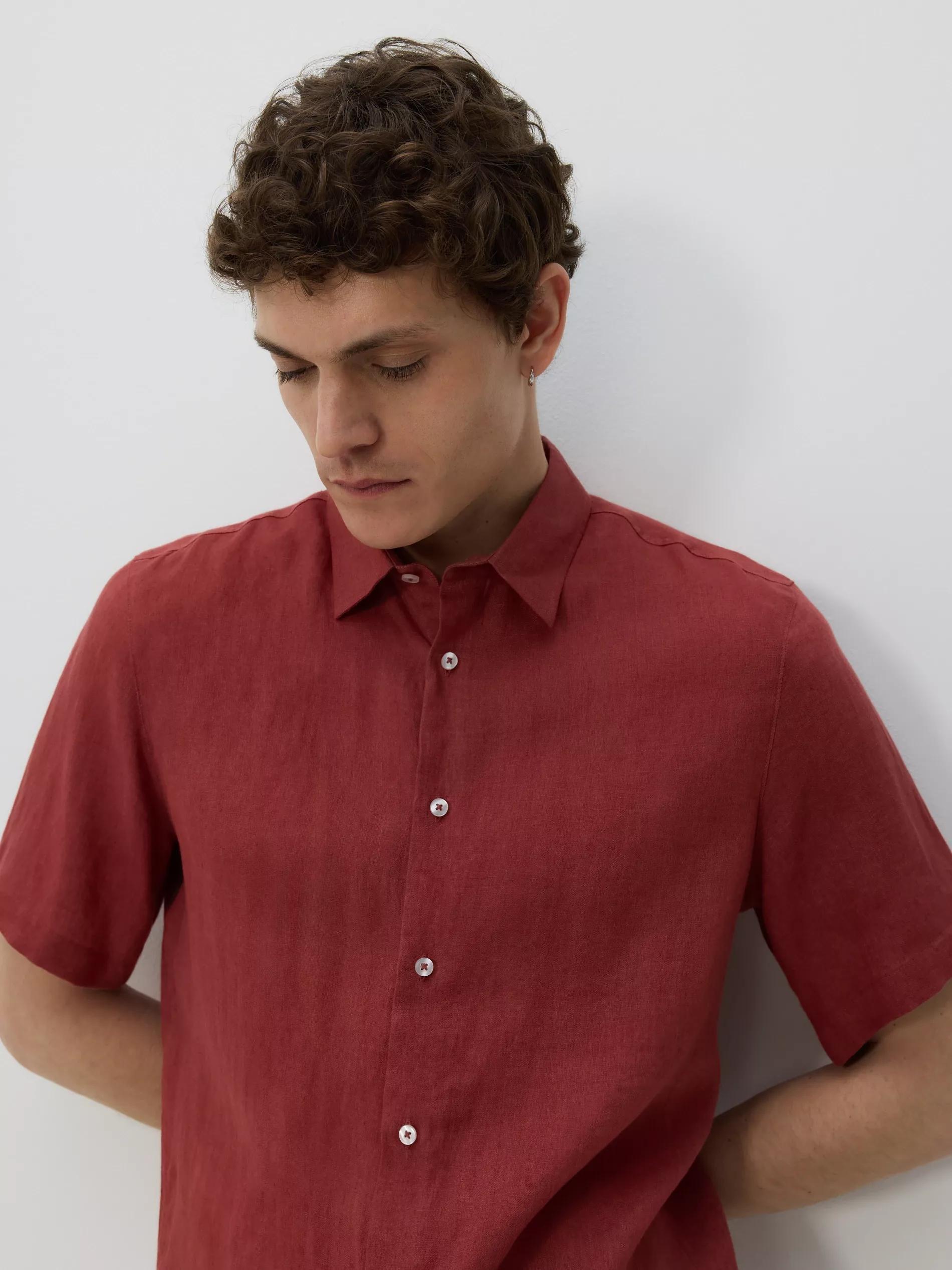 Red Slim Fit Linen Shirt, Burgundy, large image number 3