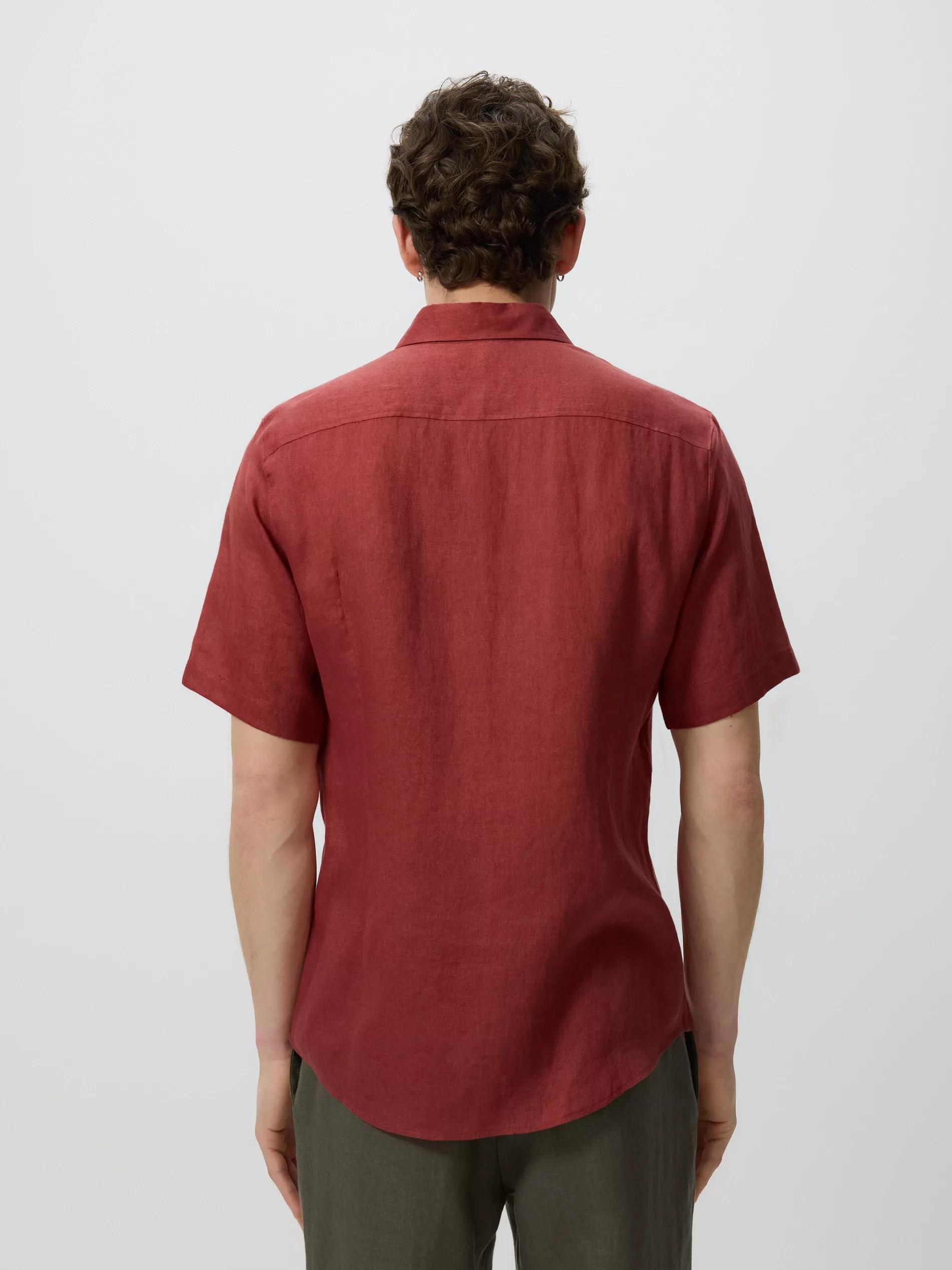 Red Slim Fit Linen Shirt, Burgundy, large image number 4