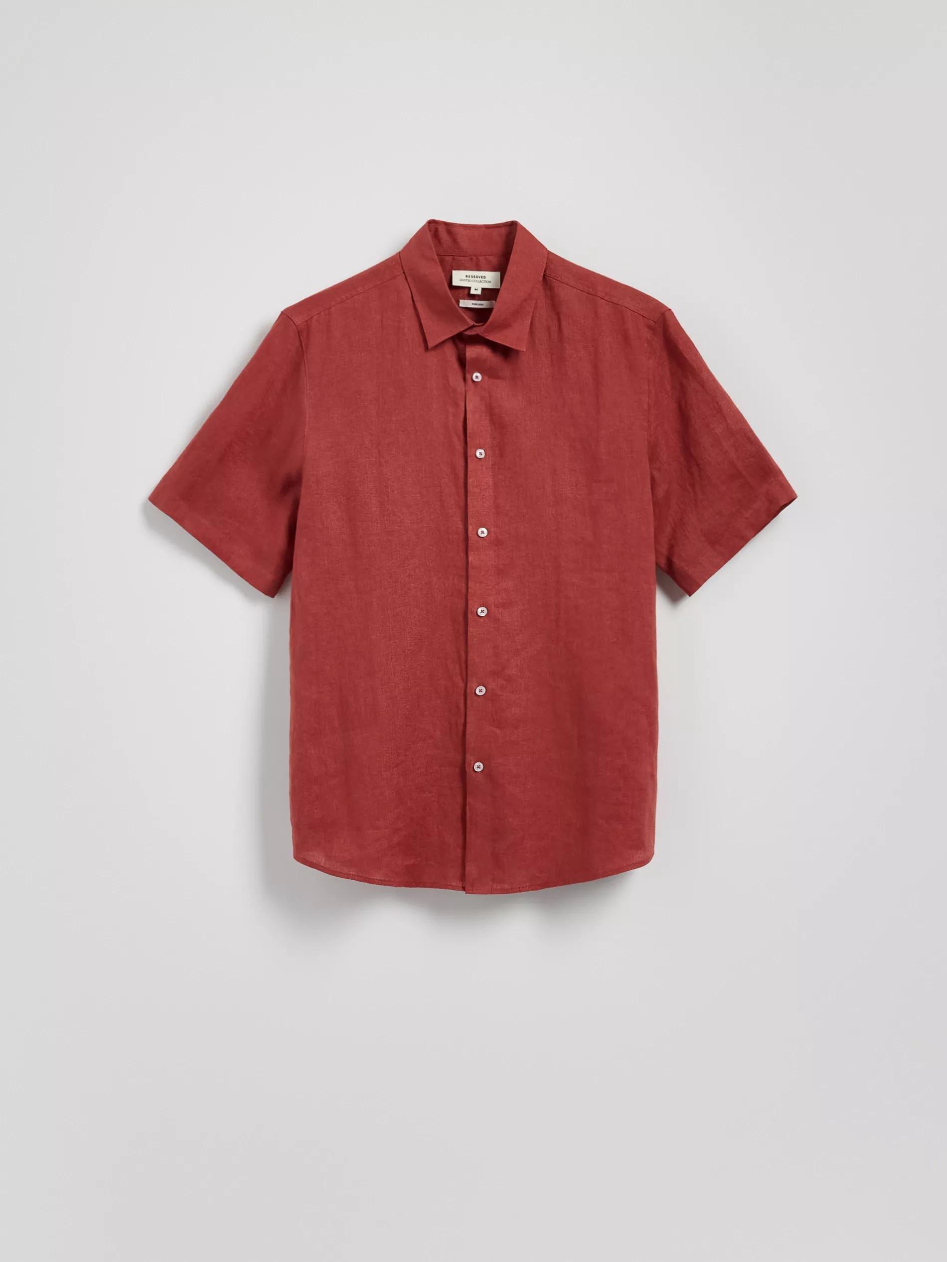 Red Slim Fit Linen Shirt, Burgundy, large image number 5
