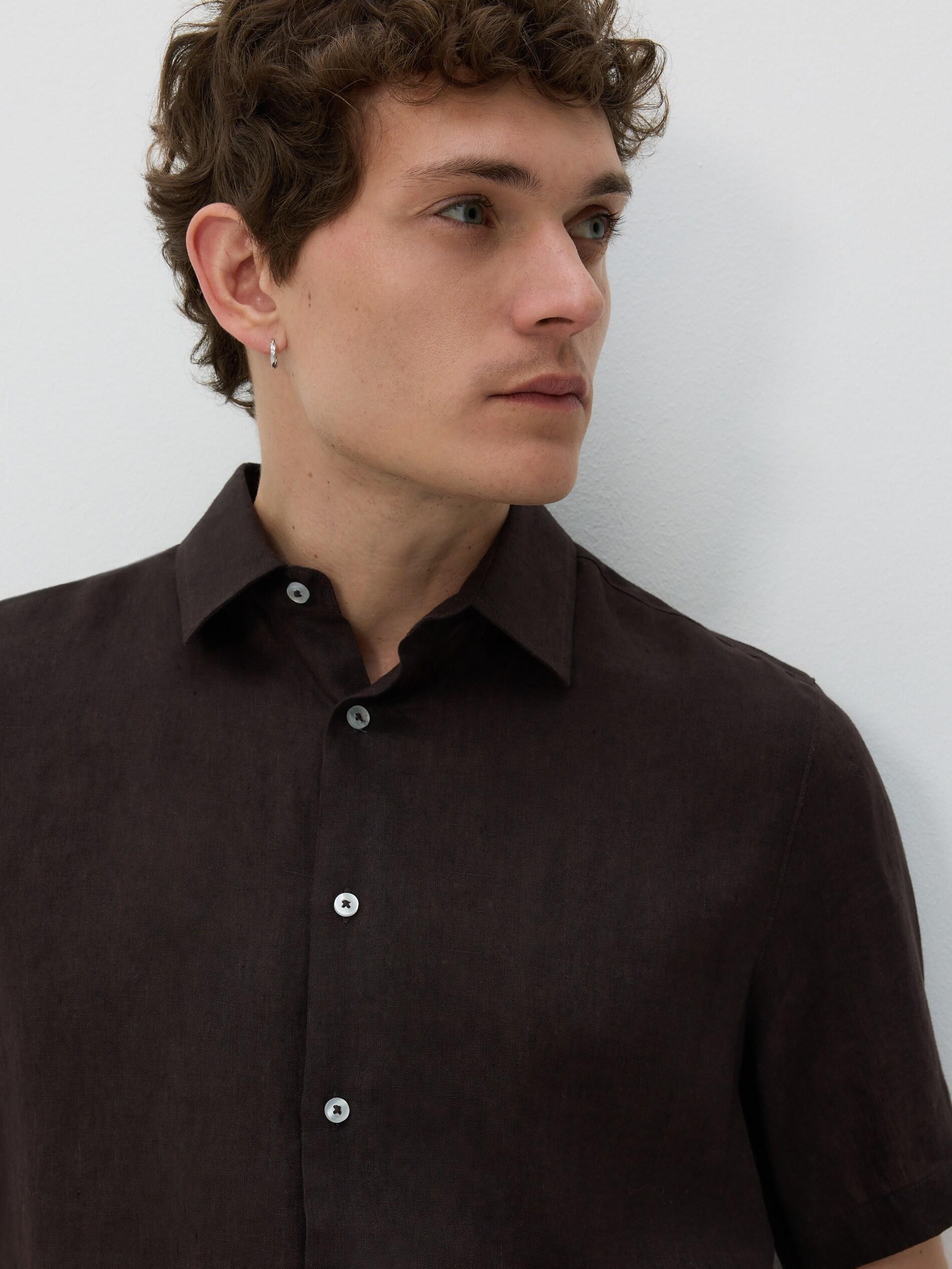 Brown Slim Fit Linen Shirt, Brown, large image number 3