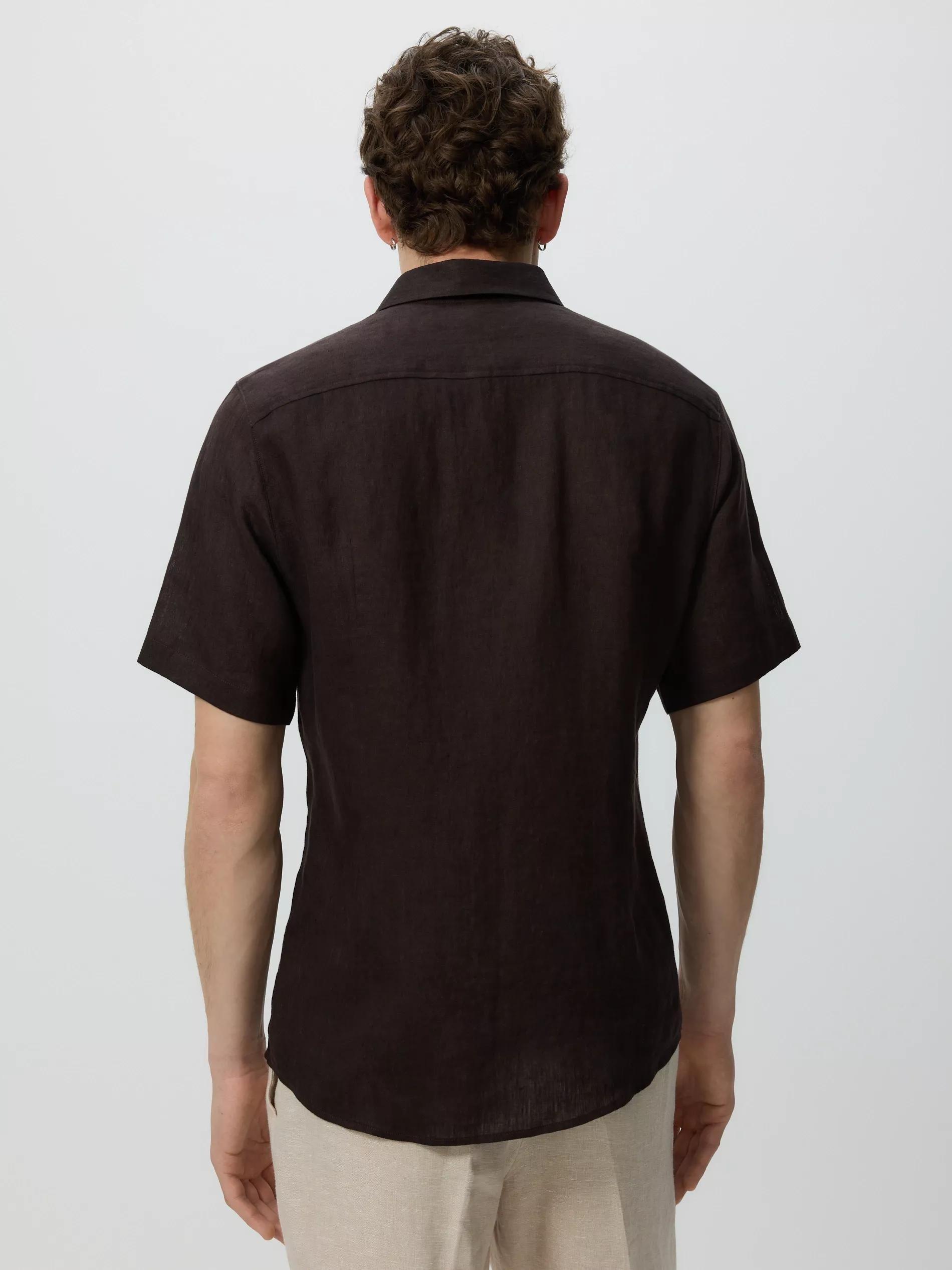 Brown Slim Fit Linen Shirt, Brown, large image number 4