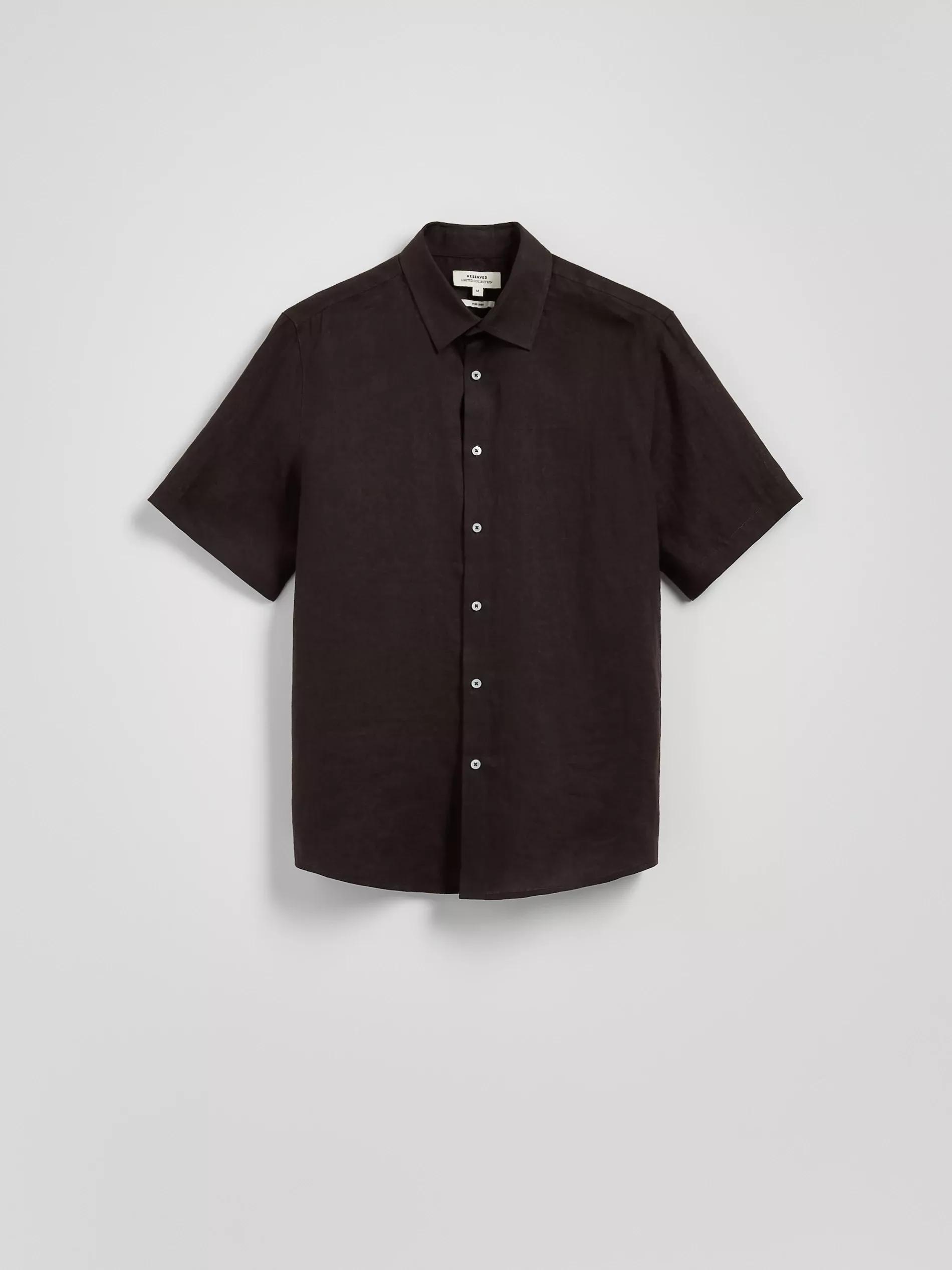 Brown Slim Fit Linen Shirt, Brown, large image number 5