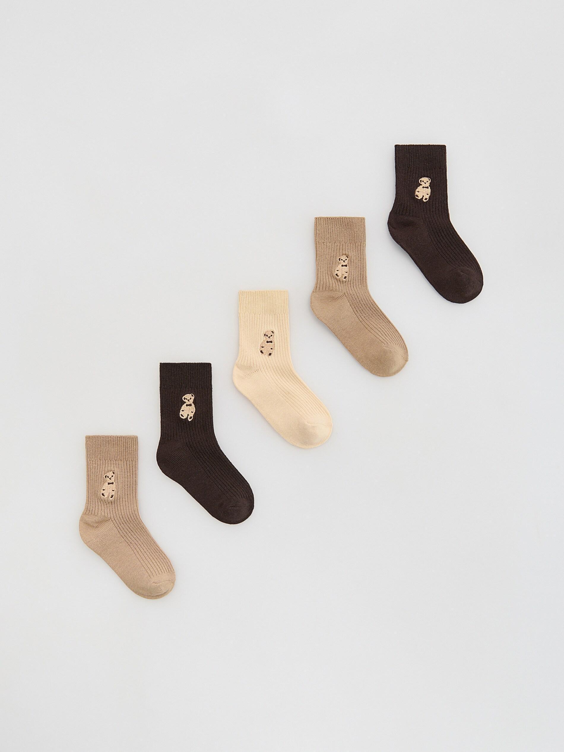 Brown Cotton Rich Socks, Set Of 5, Kids Boys, Brown, large image number 0